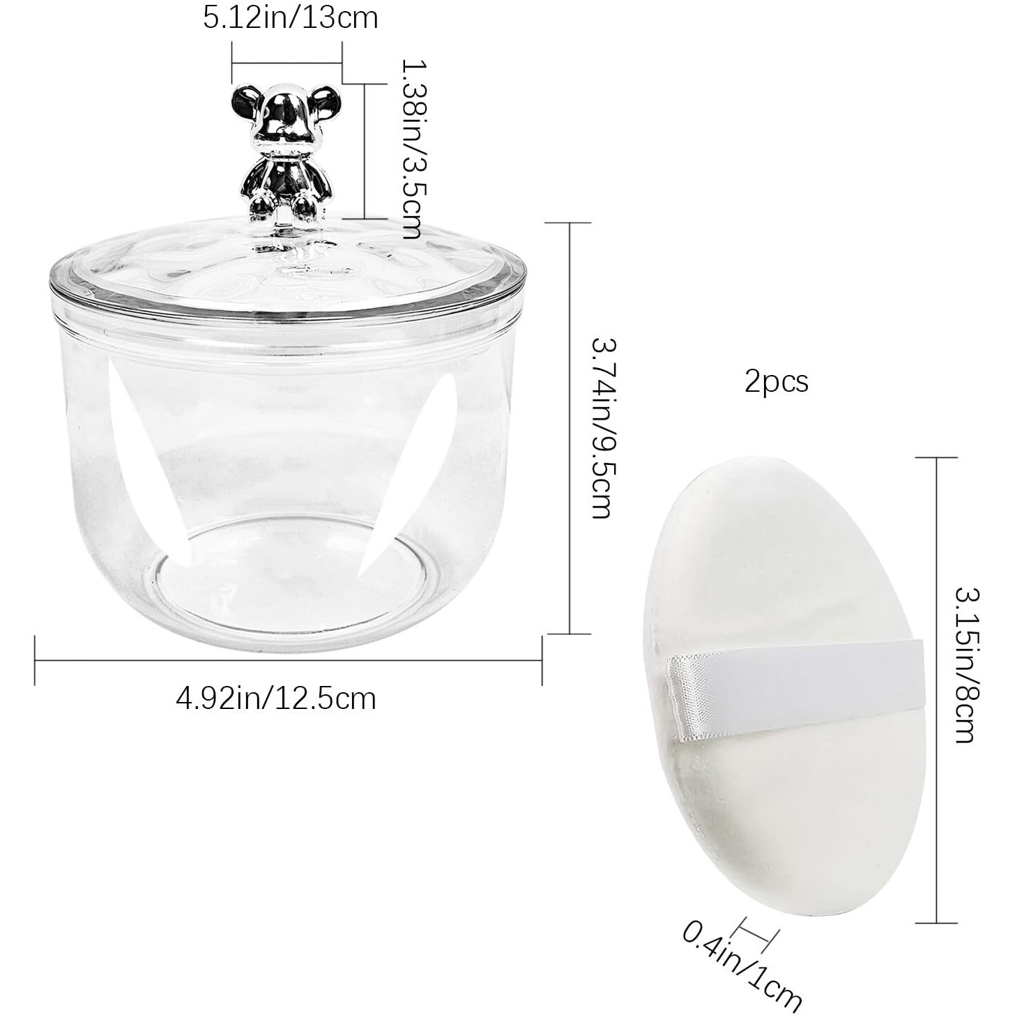 3 Pcs Body Face Plastic Powder Puff And Container Dish Fluffy Soft Large Powder Puff For Women(Bear Shape)