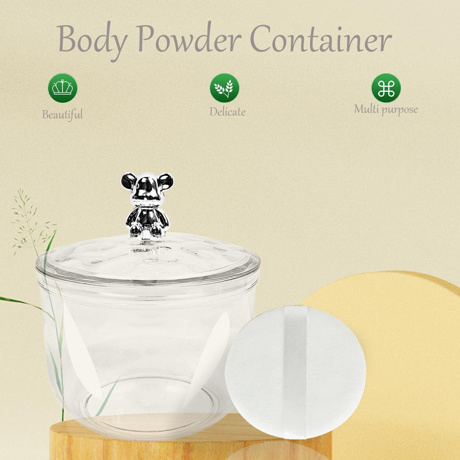 3 Pcs Body Face Plastic Powder Puff And Container Dish Fluffy Soft Large Powder Puff For Women(Bear Shape)
