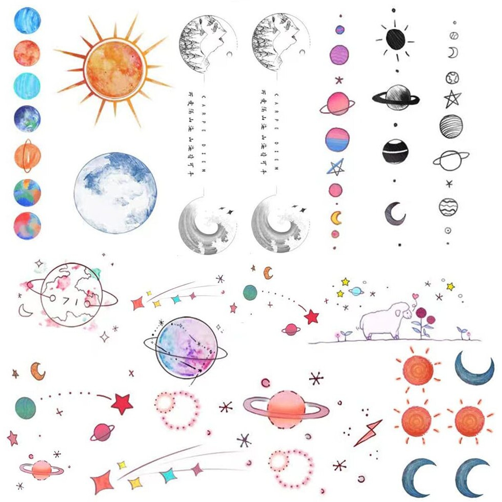 Temporary Tattoo Of Fantasy Starry Sky , Waterproof Colorful Temporary Tattoos Fake Tattoos That Look Real And Last Long Tattoo Stickers Watercolor Mixed Style Body Art Temporary Tattoos For Women Girls Kids (Navy Blue)