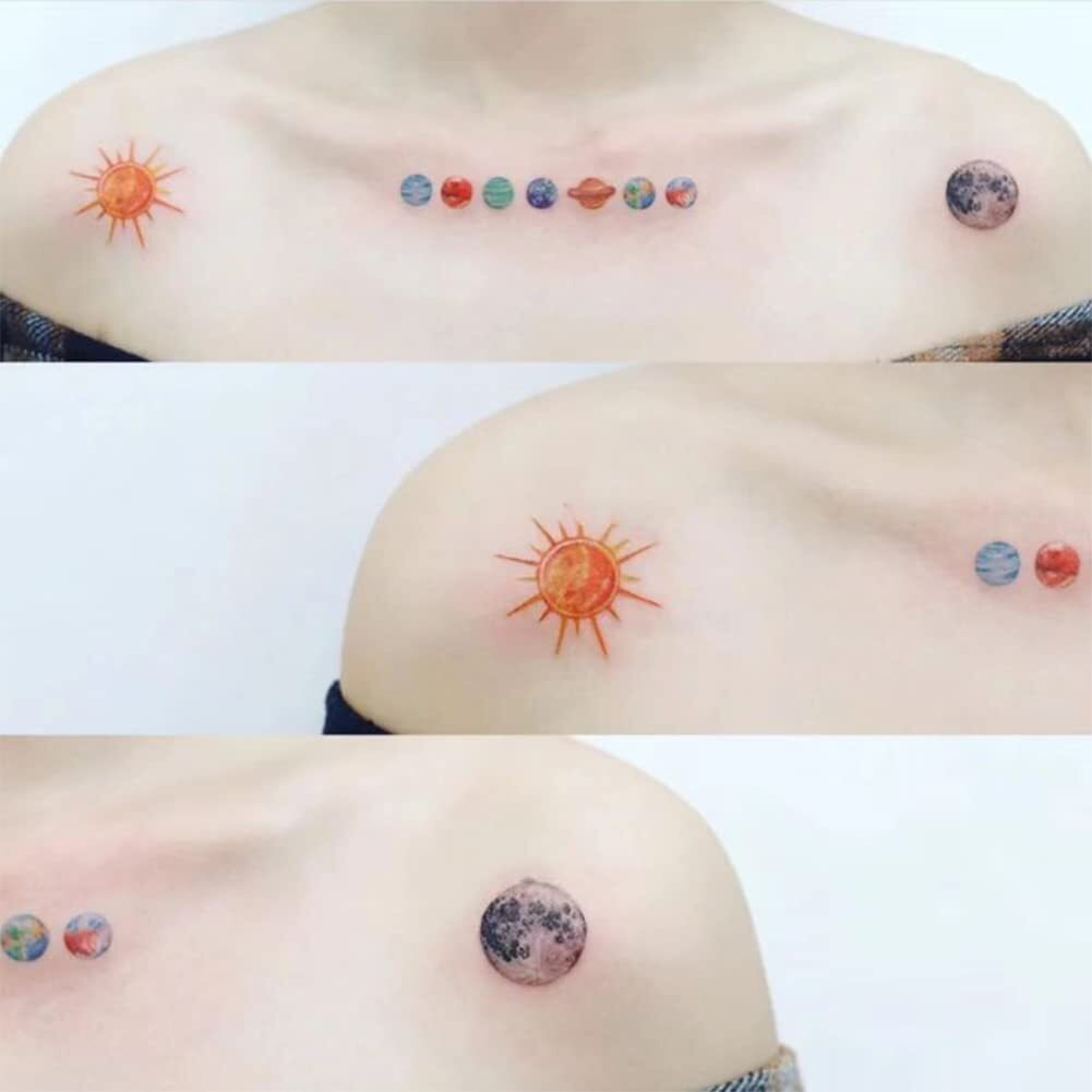 Temporary Tattoo Of Fantasy Starry Sky , Waterproof Colorful Temporary Tattoos Fake Tattoos That Look Real And Last Long Tattoo Stickers Watercolor Mixed Style Body Art Temporary Tattoos For Women Girls Kids (Navy Blue)