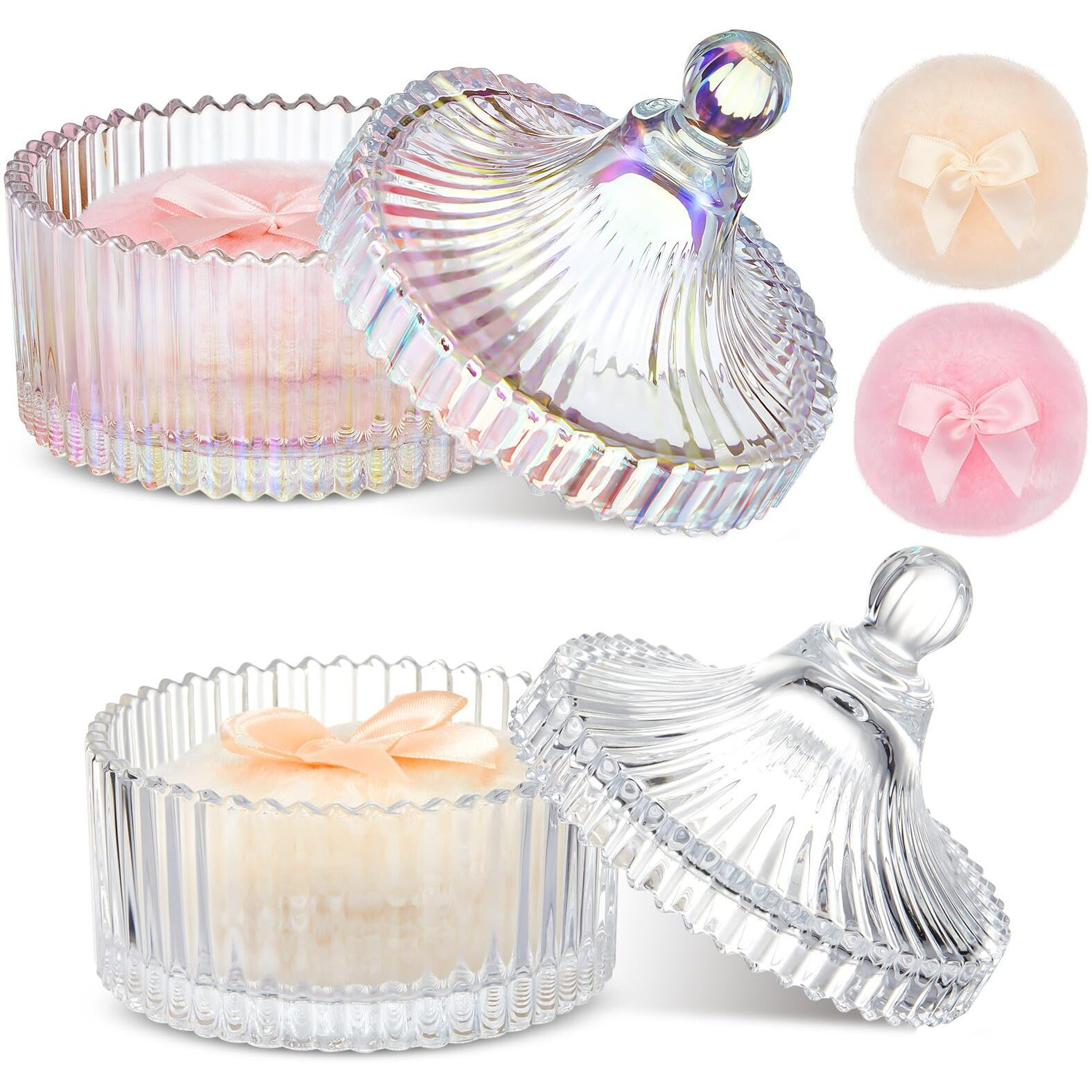 Tioncy 4 Pcs Large Body Powder Puff And Container Extra Large Body Powder Puff Dish Soft Washable Reusable Fluffy Makeup Sponge Wet Dry(Simple,Dazzling And Clear)