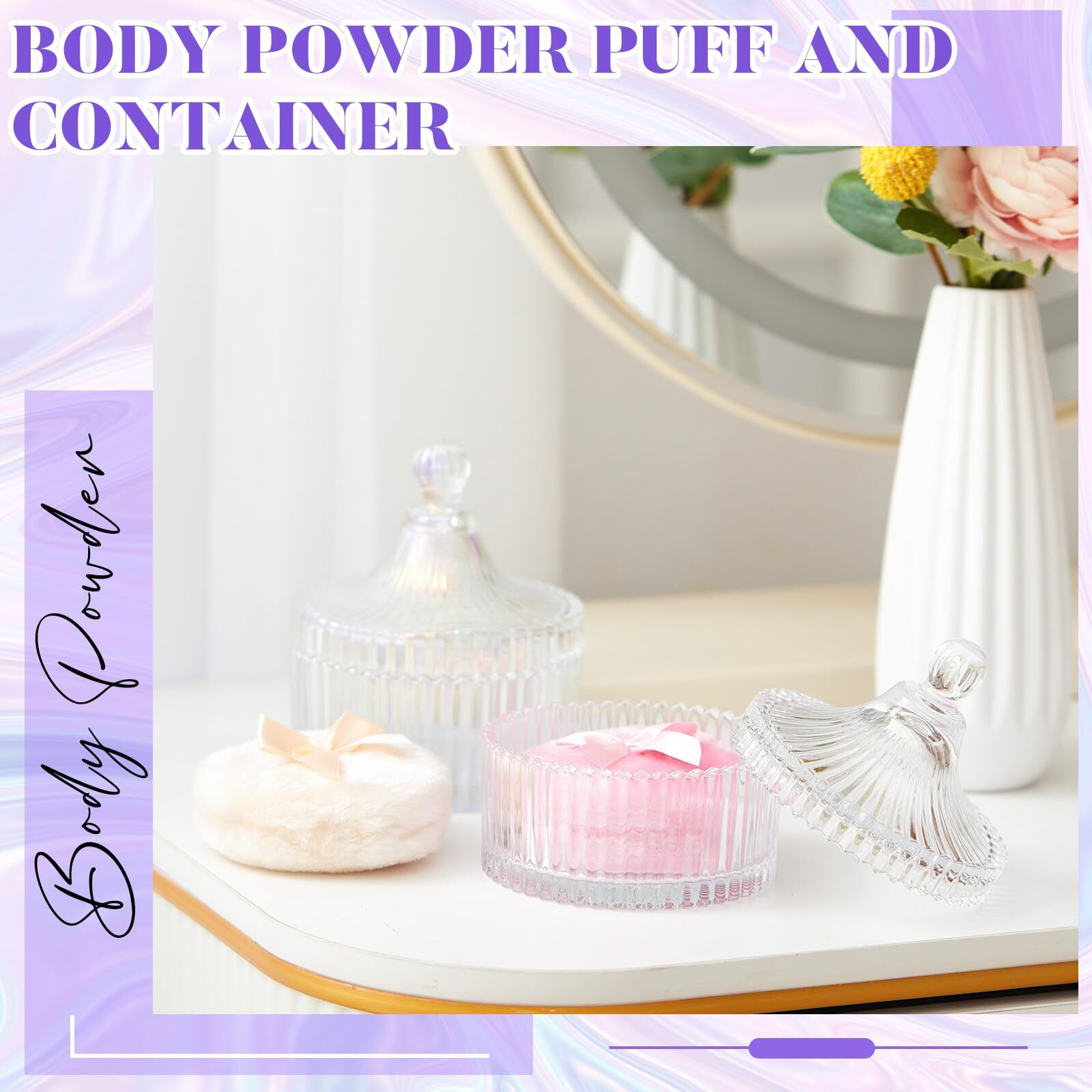 Tioncy 4 Pcs Large Body Powder Puff And Container Extra Large Body Powder Puff Dish Soft Washable Reusable Fluffy Makeup Sponge Wet Dry(Simple,Dazzling And Clear)