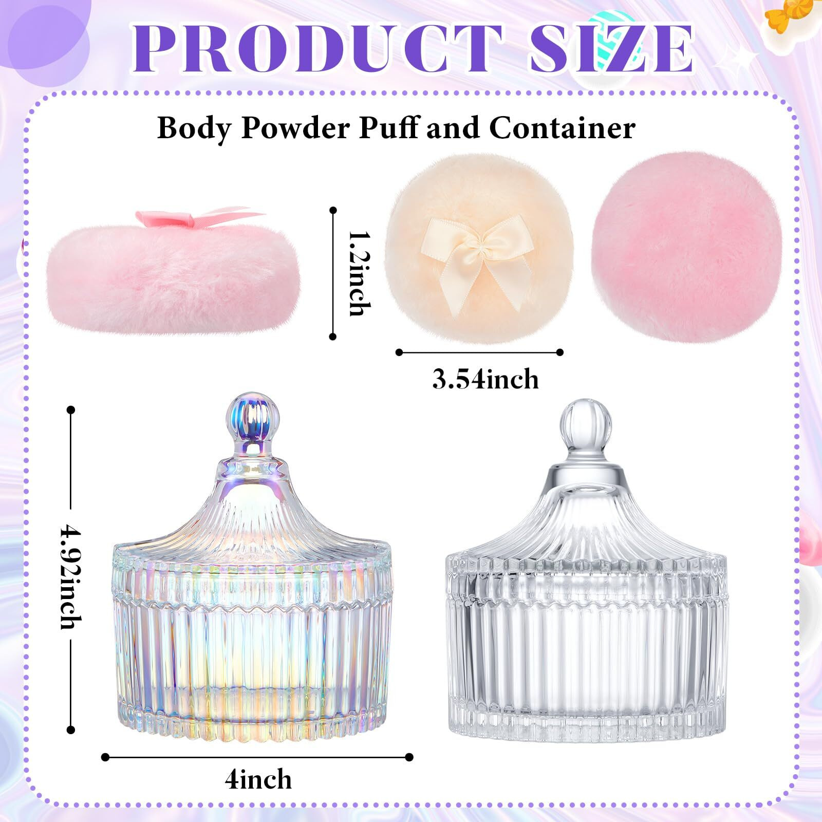 Tioncy 4 Pcs Large Body Powder Puff And Container Extra Large Body Powder Puff Dish Soft Washable Reusable Fluffy Makeup Sponge Wet Dry(Simple,Dazzling And Clear)