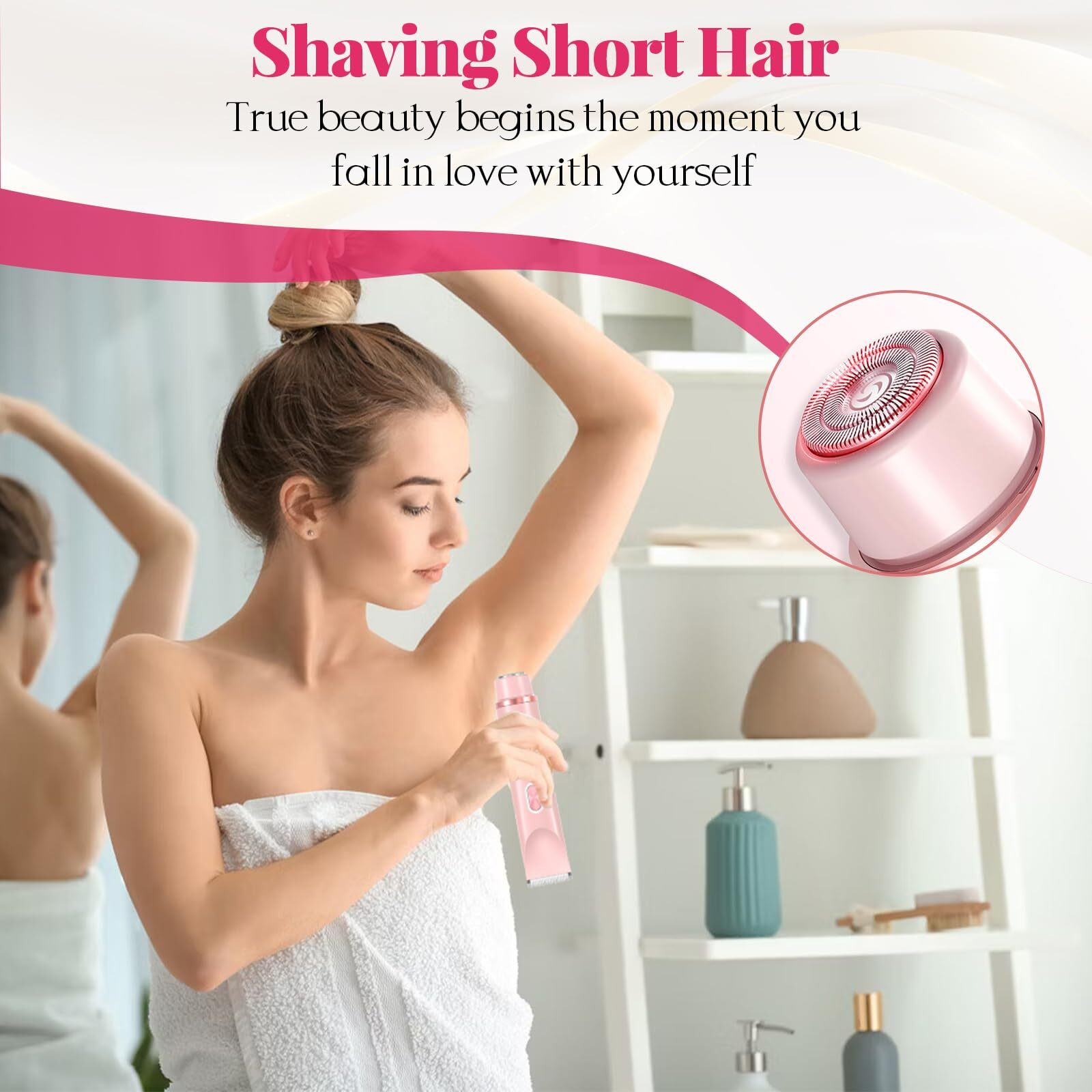 Dermave Bikini Shaver 2.0, Dual Head Electric Bikini Trimmer For Women, 2 In 1 Wet And Dry Waterproof Glow Aura Womens Shaver For Face, Legs, Underarm (Pink)