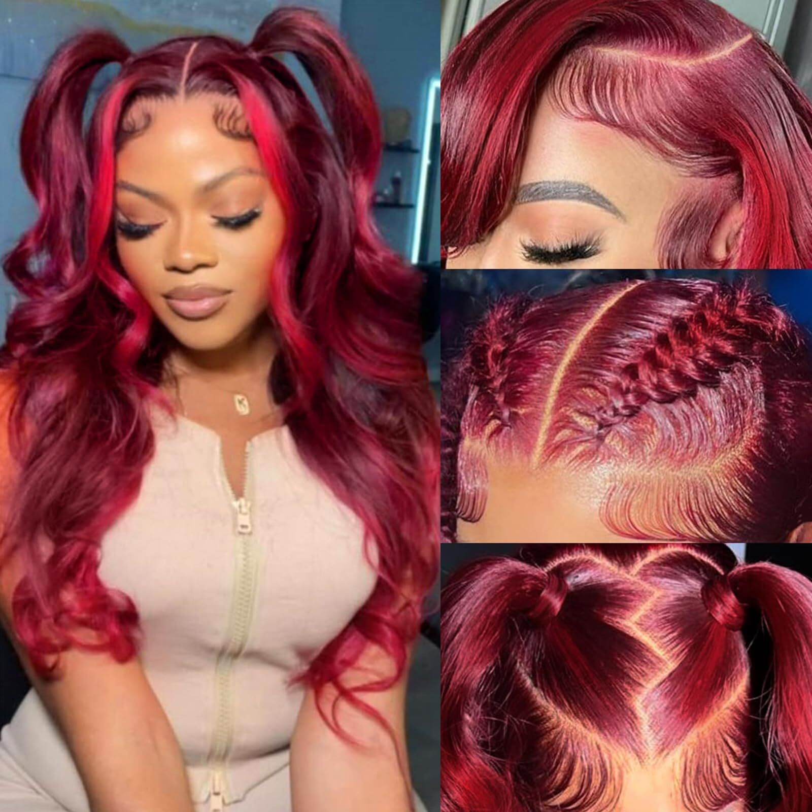 13X6 99J Burgundy Red Lace Front Wigs Human Hair Burgundy Red Highlight Wig Human Hair Pre Plucked 200% Density Body Wave 99J Human Hair Wig Glueless Colored Wigs Human Hair For Women 22 Inch