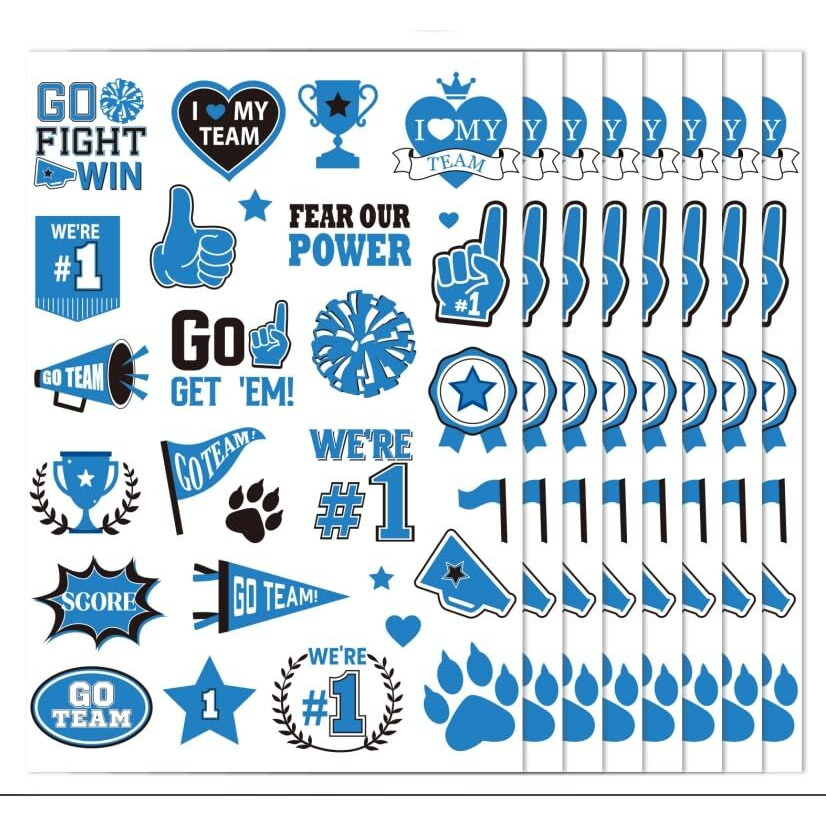 Blue Team Spirit Temporary Tattoos, 180 Pcs Glitter Blue Team Spirit Accessories, Football Sports Teams Face Body Tattoo Stickers For Cheerleading Teams Sports Games Supplies Classroom Prizes