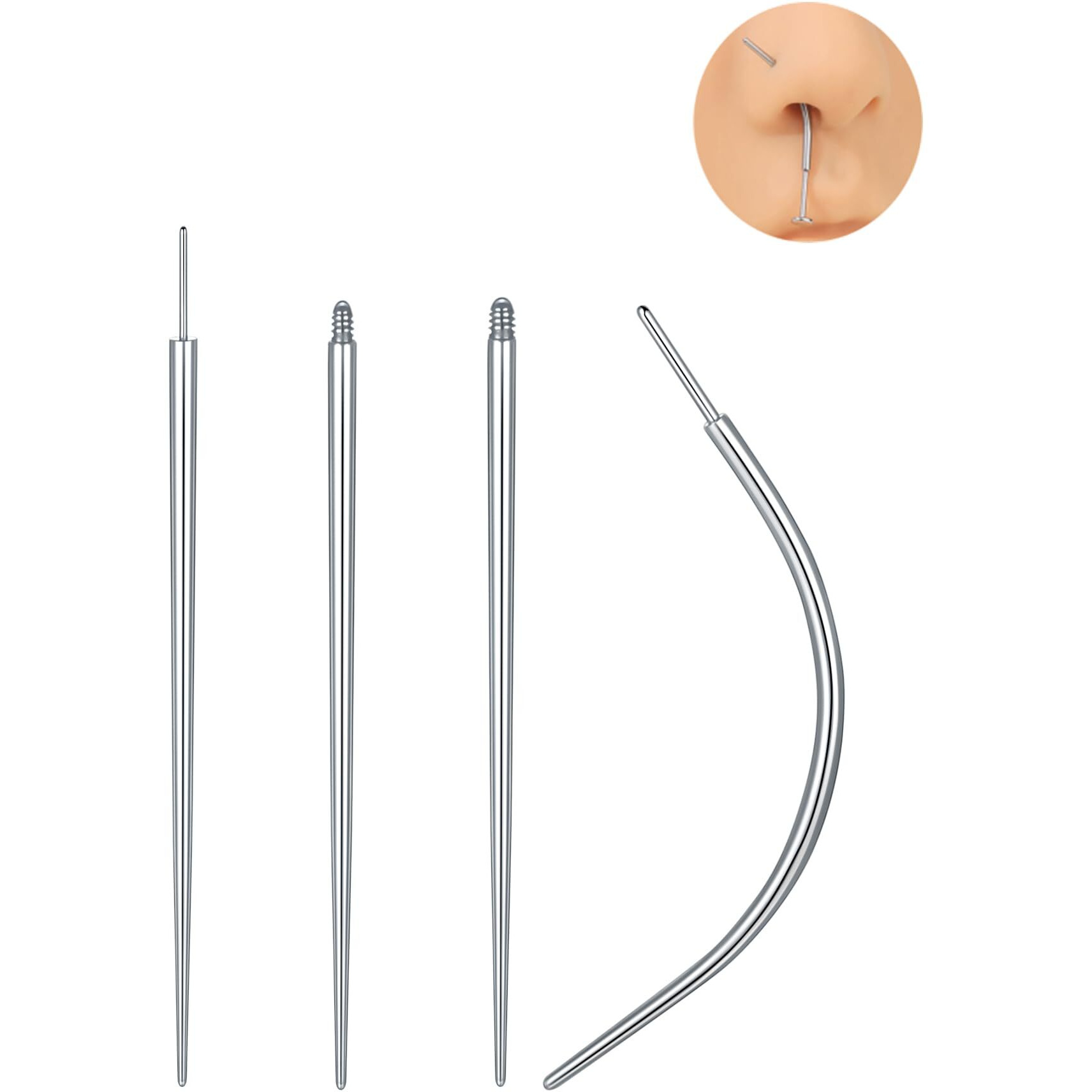 Xpircn Piercing Taper Kit 18G Mixd Threadless Piercing Taper Insertion Pin Stainless Steel Straight Curved Body Piercing Stretching Kit For Ear/Nose/Navel/Lip/Eyebrow Piercings