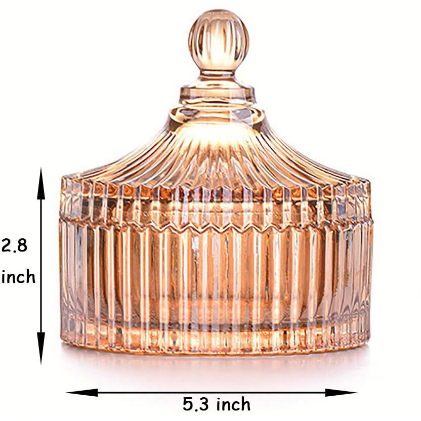 2 Pack Extra Large 5.2"" Beige & Purple Powder Puffs And 5.3"" Glass Container - Oversized Soft Body & Face Large Powder Puff Dusting Powder Jar Holder Case(Amber Glass)
