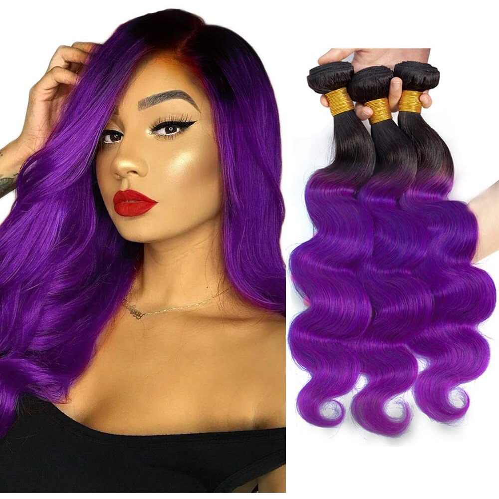 Peenoll 24 26 28 Inch Body Wave Human Hair Bundles Omber Honey Purple Weave Bundles Human Hair 12A Unprocessed Brazilian Virgin Quick Weave Hair Extension For Black Women