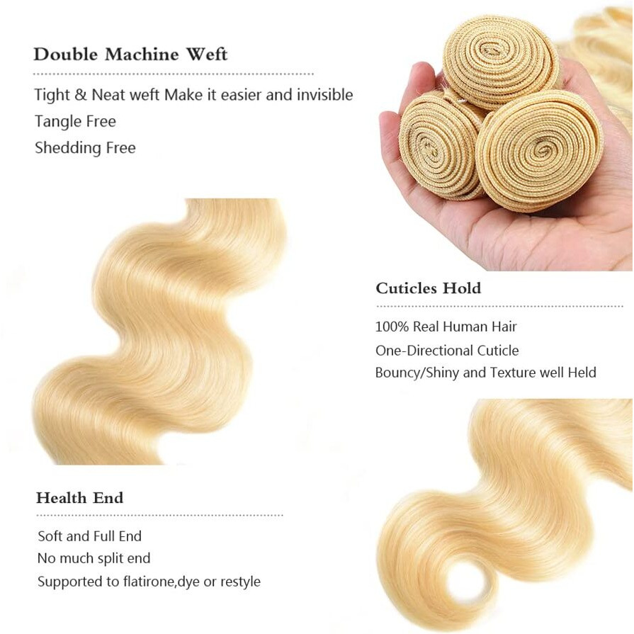 613 Bundles Human Hair Blonde Bundles Body Wave Bundle 24 26 28 Inch Soft And Healthy Brazilian Virgin Remy Hair Unprocessed