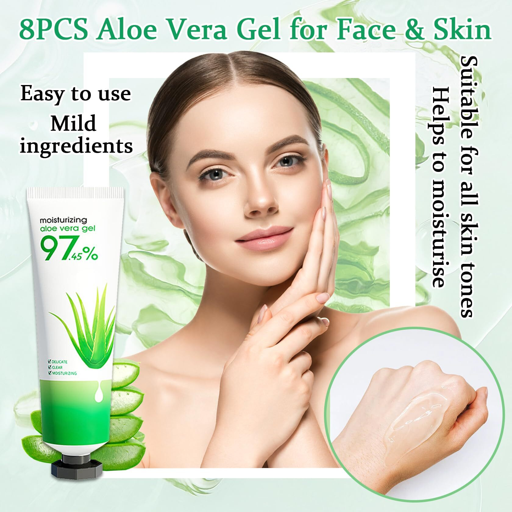 Wenjlyj 8Pcs Aloe Vera Gel For Face & Skin,Organic Aloe Vera Gel,Hydrating After Sun Cream For Travel Size,Moisturizing Lotion For Skincare,After Sun Lotion For All Skin Type(G)