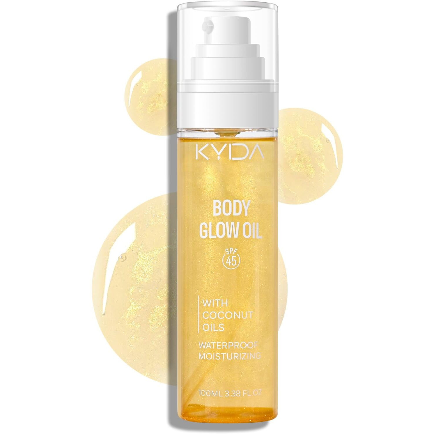 Sunscreen Body Glow Oil, Broad Spectrum Spf 45, Lightweight Water Resistant Shimmering Body Oil With Gold Mica, Moisturizing Coconut, Glow Moisturizer-Gold, 3.38 Fl Oz