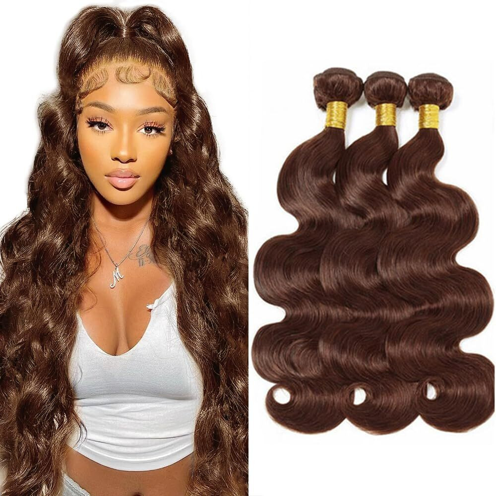 4 Brown Bundles Human Hair Body Wave Human Hair Bundles 28 30 32 Inch Brazilian Hair 3 Bundle Chocolate Unprocessed Virgin Remy Hair Extensions 50 Gram Per Bundle