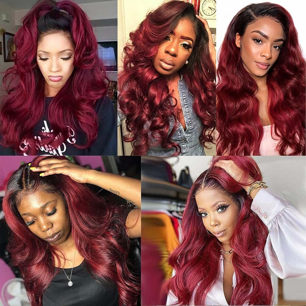 Burgundy Human Hair Bundles Ombre Body Wave Bundle 22 24 26 Inch Soft And Healthy 1B99J Bundles Unprocessed Remy Hair Extensions Ombre Hair Weave