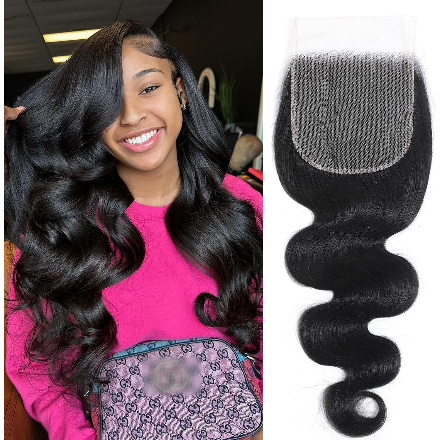 5X5 Lace Closure Hd Transparent Human Hair Body Wave Closure 12A Virgin Remy Human Hair Closure 100% Human Hair Free Part Natural Black Color 22Inch