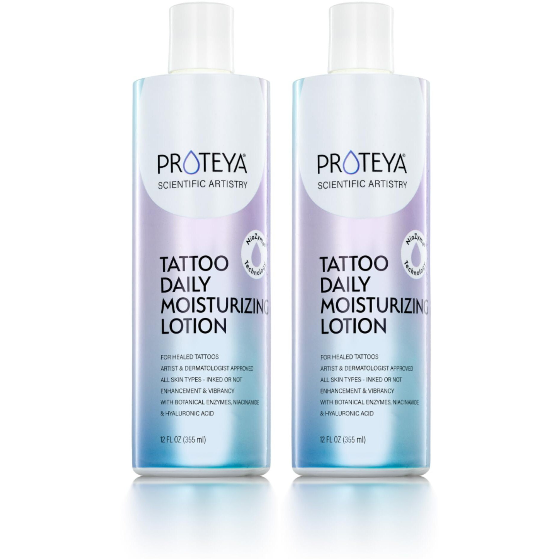 Proteya Tattoo Daily Moisturizing Lotion | Hydrating Daily Tattoo Care W/Niacinamide And Hyaluronic Acid To Enhance And Preserve Your Tattoos, 12 Oz (2 Pack)