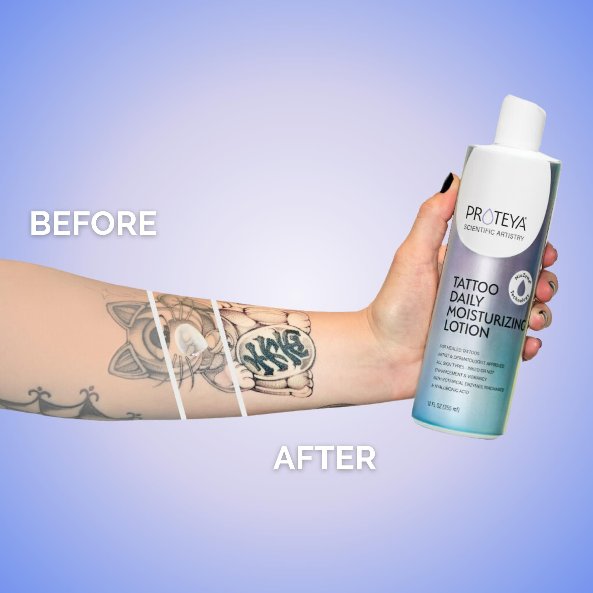 Proteya Tattoo Daily Moisturizing Lotion | Hydrating Daily Tattoo Care W/Niacinamide And Hyaluronic Acid To Enhance And Preserve Your Tattoos, 12 Oz (2 Pack)