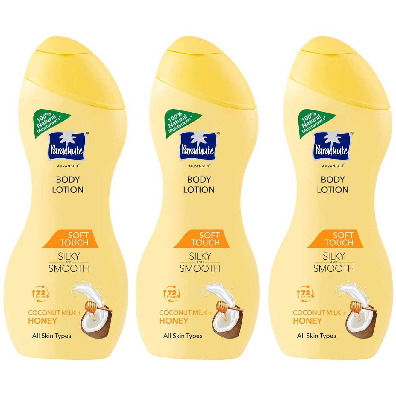 Parachute Advansed Soft Touch Body Lotion With Pure Coconut Milk & Honey |For Women & Men | All Skin Types | 100% Natural, 72H Moisturisation | 8.4 Fl.Oz. (Pack Of 3)