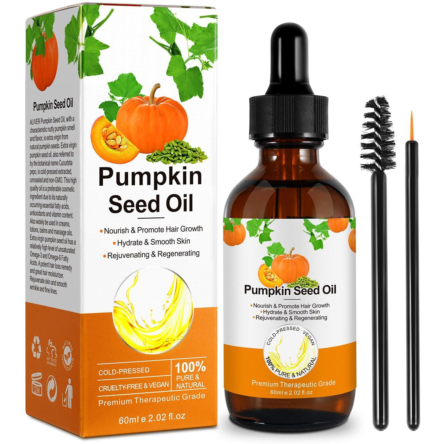 Pumpkin Seed Oil, 2Fl Oz Pumpkin Seed Oils For Dry Damaged Hair Growth, Pure Cold Pressed Carrier Oil Moisturizing Scalp, Body Massage And Skin Care