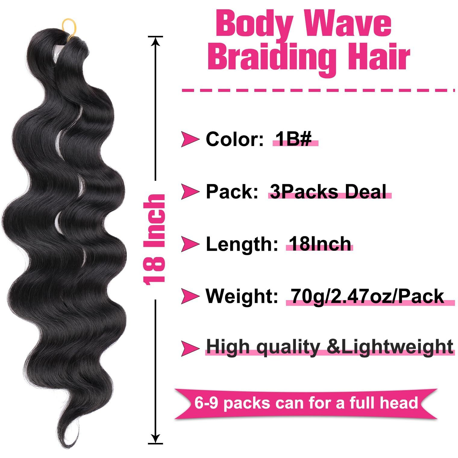 Unionbeauty Body Wave Braiding Hair 18 Inch 3 Pack Pre-Feathered Braiding Hair Black Boho Box Braids For Goddess Box Braids Hair Deep Wave Crochet Hair Synthetic Hair Extension Crochet Braids (1B)
