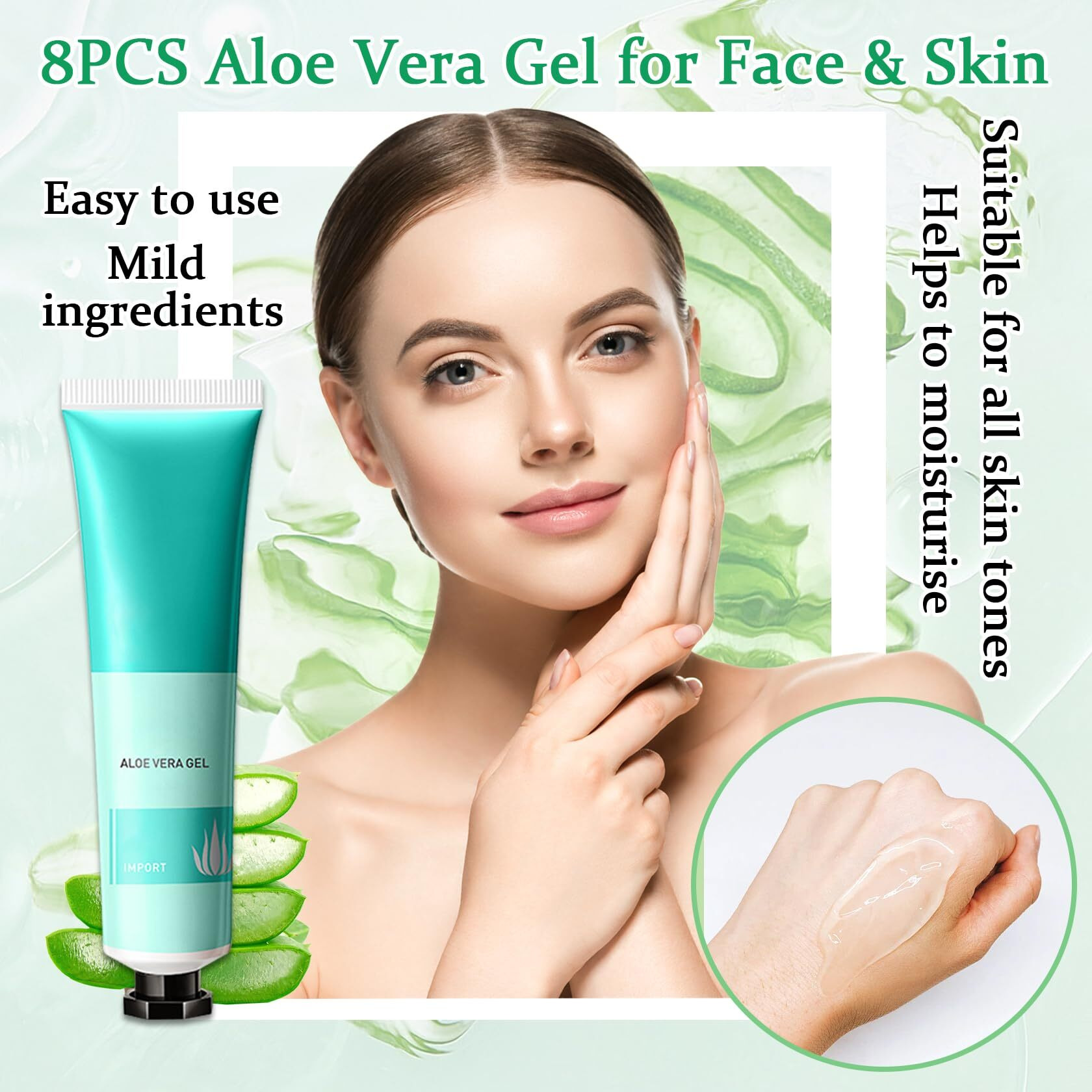 Wenjlyj 8Pcs Aloe Vera Gel For Face & Skin,Organic Aloe Vera Gel,Hydrating After Sun Cream For Travel Size,Moisturizing Lotion For Skincare,After Sun Lotion For All Skin Type(B)