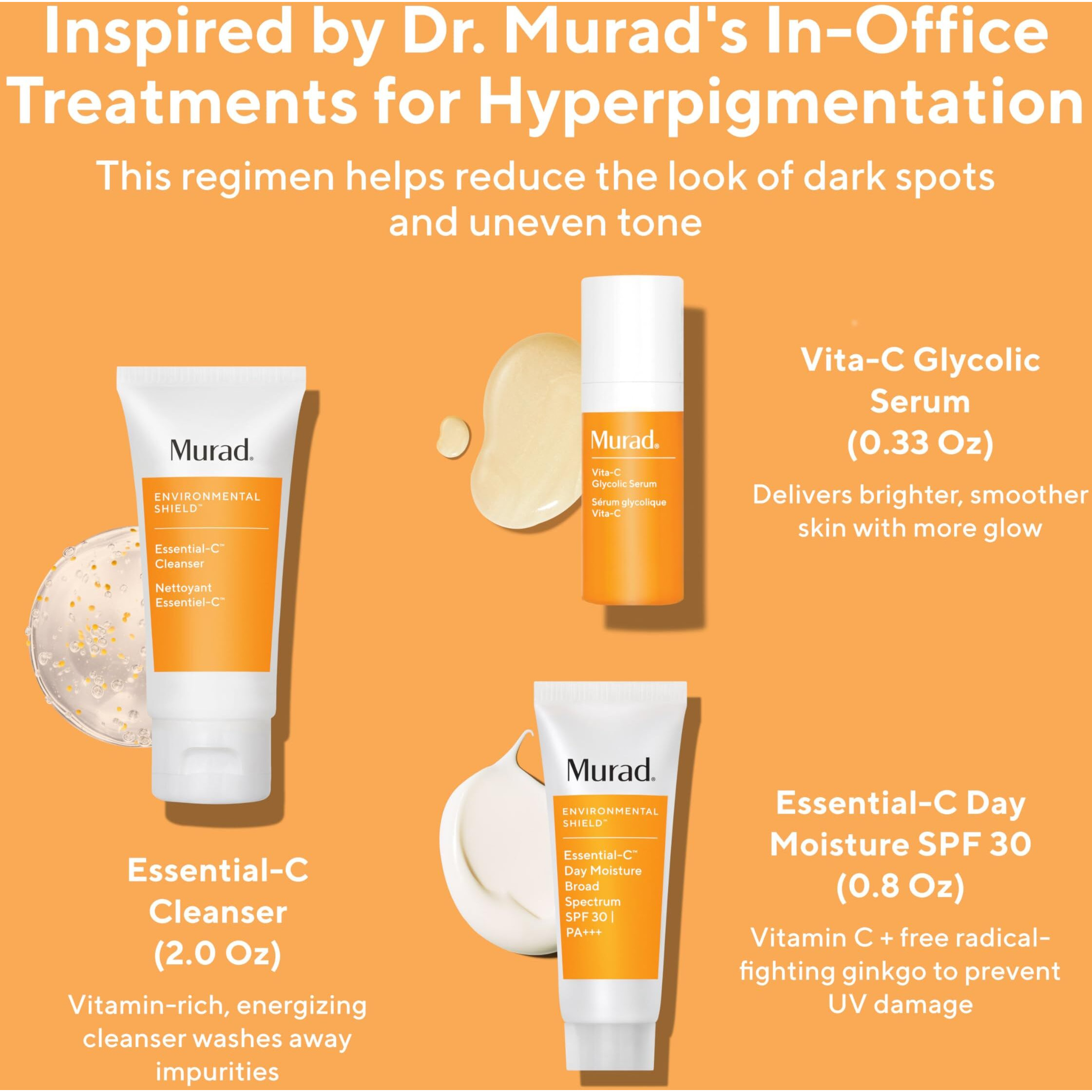 Murad Brighten Trial Kit - Brighten & Even Tone 3-Piece Trial Kit (82 Value) - Vitamin & Antioxidant Rich Treatment - Ess-C Cleanser 2Fl Oz, Vita-C Glycolic Serum 0.33Fl Oz, Ess-C Day Spf 30 0.8Fl Oz