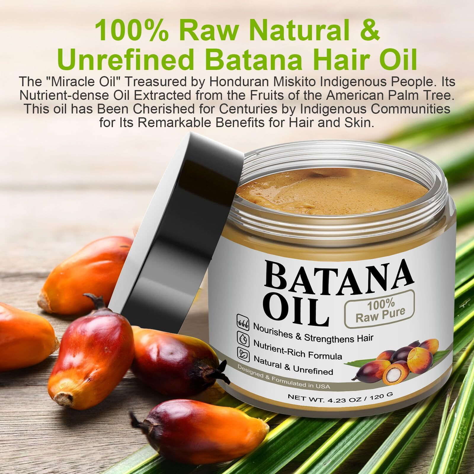 Dr. Sebi 100% Raw Batana Oil For Hair Growth - Unrefined & Natural Hair Growth Oil, Boosts Thickness & Shine, Repairs Damage, Reduces Hair Loss, Fights Frizz & Split Ends For Men & Women (4.23 Fl Oz)