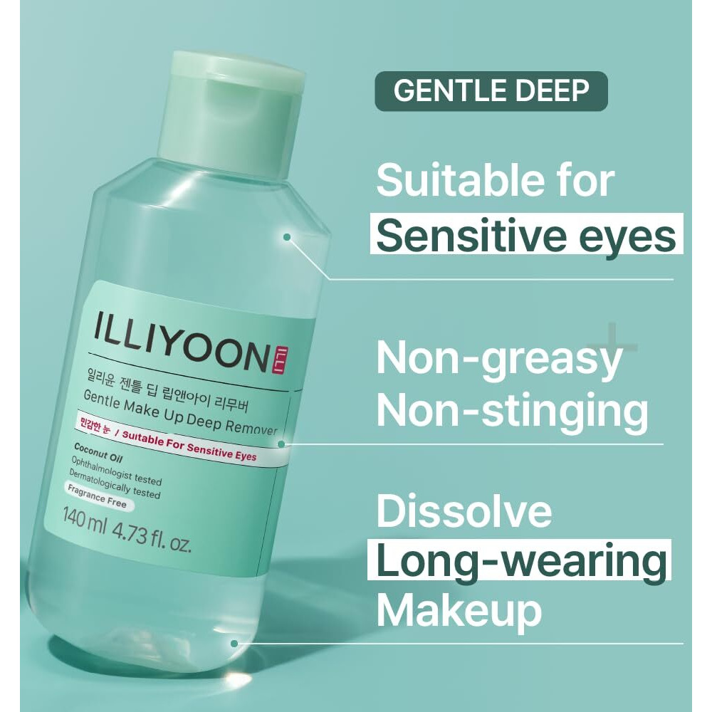 Illiyoon Gentle Deep Eye Makeup Remover | For Waterproof Mascara, Lipstick, Eyeliner, Non-Greasy 2-Phase Oil & Water Formula, Ophthalmologist Tested, Vegan, Korean Skin Care, 4.73 Fl.Oz.