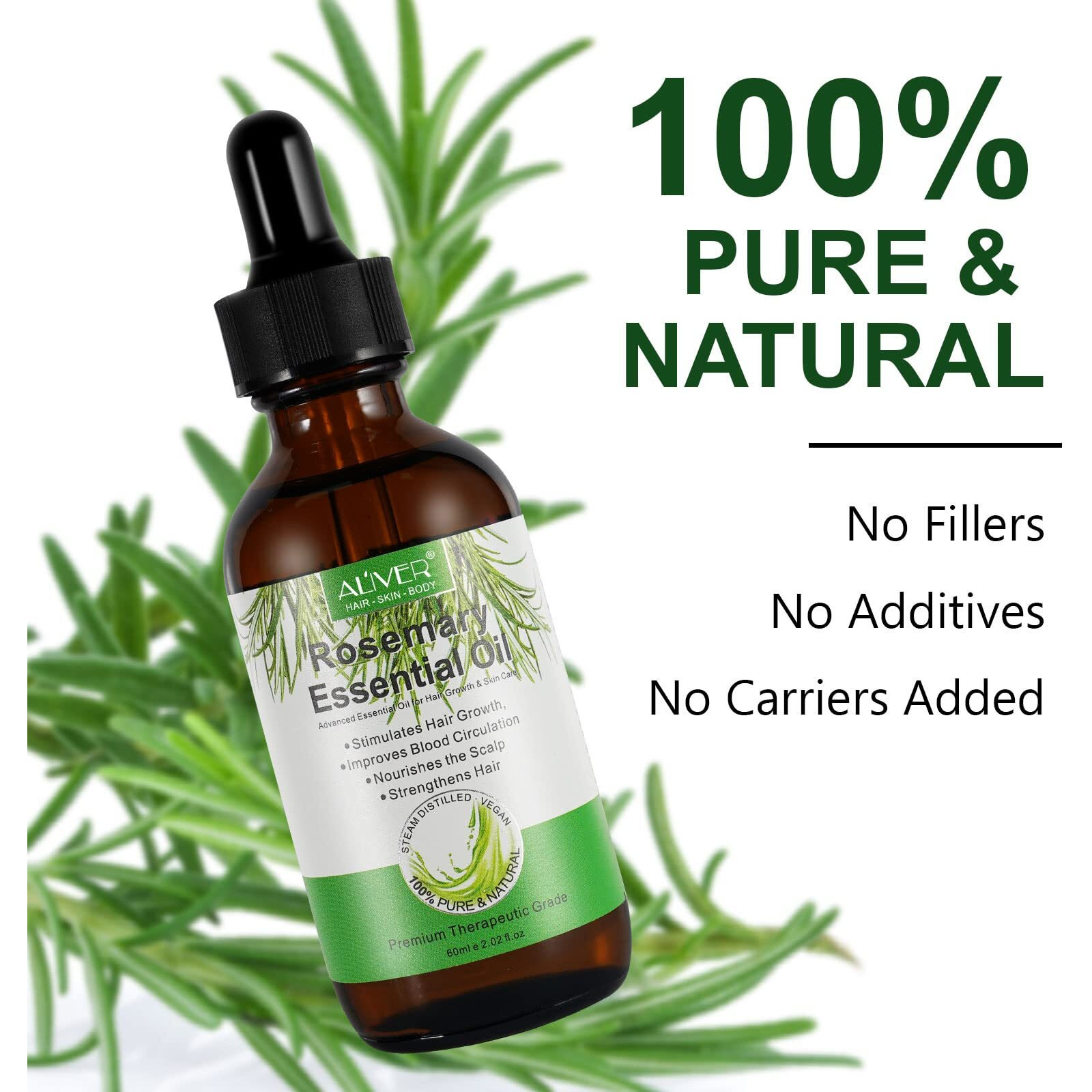 Rosemary Oil For Hair Growth, Natural Essential Oil With Aromatic Experience, Organic Pure Rosemary Essential Oil For Beard Growth, Eyelash Care, Nourishes The Scalp, Skin Care - 2.02 Fl Oz