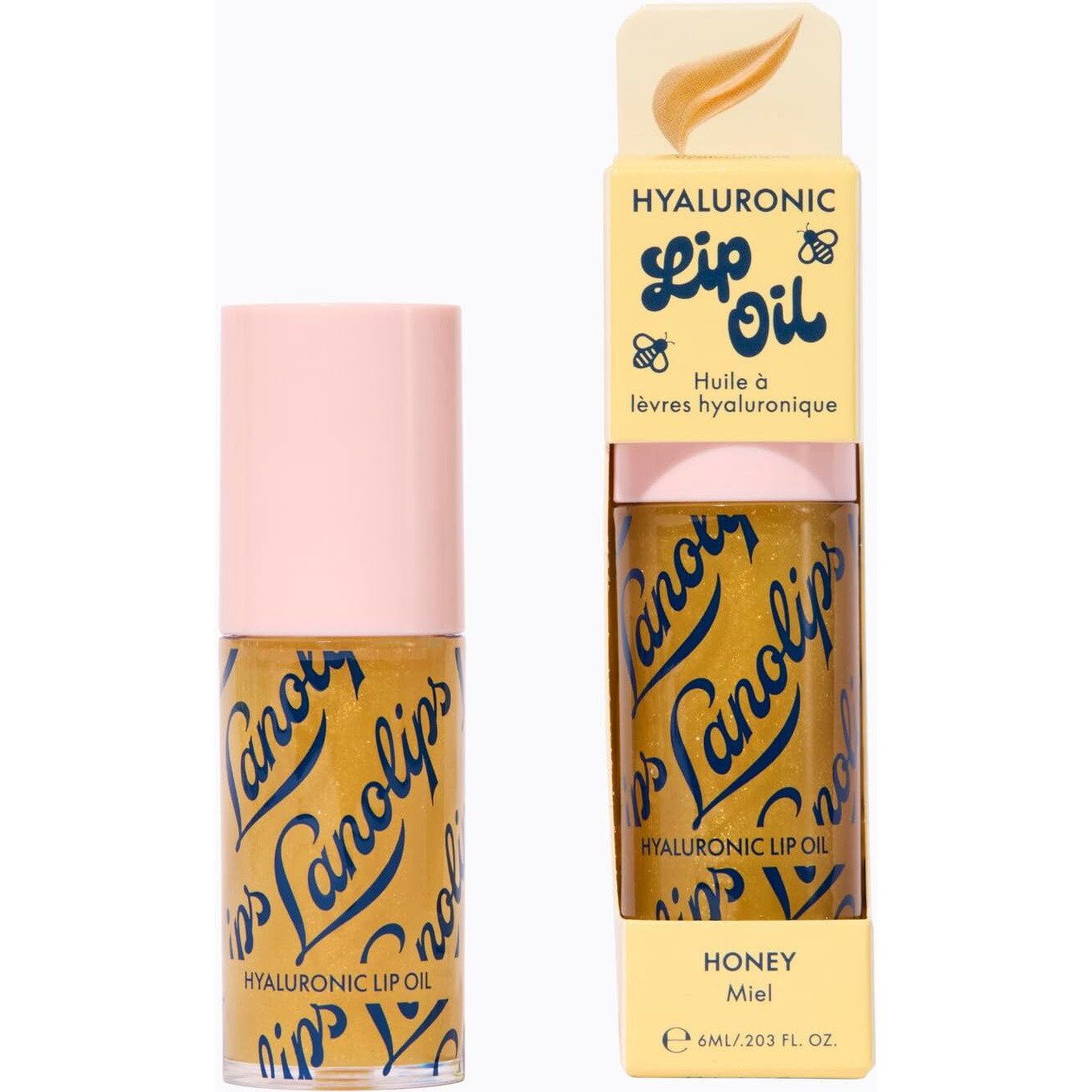 Lanolips Hydrating Lip Oil - Plumping Lip Gloss Infused With Lanolin Oil, Hyaluronic Acid & Vitamin E - Non-Sticky, Glossy Finish Beauty Products - Honey (0.2 Fl Oz)