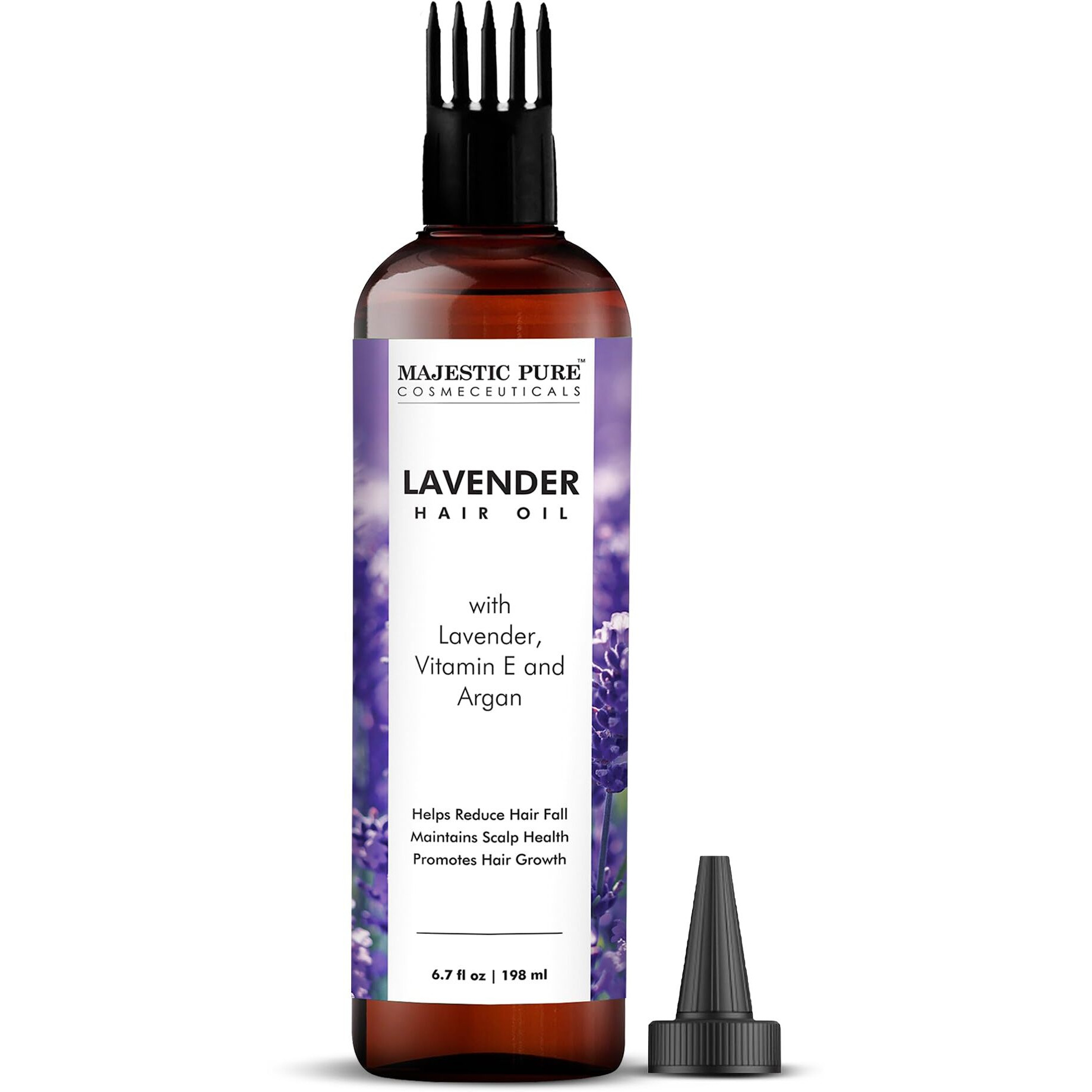 Majestic Pure 100% Pure Lavender Oil With Vitamin E For Hair Care, Strengthening, Nourishing, And Volumizing Formula With Vitamin E & Argan Oil - Non Gmo Verified, 6.7 Fl Oz