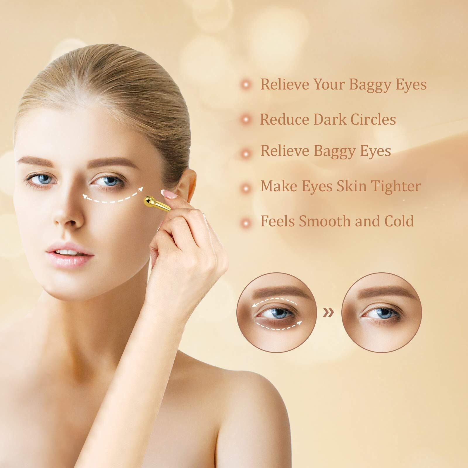 Lisapack 4 Pack Metal Eye Cream Applicator, Eye Serum Roller Ball Massager Stick For Reduce Depuffer, Massage (Silver&Gold)