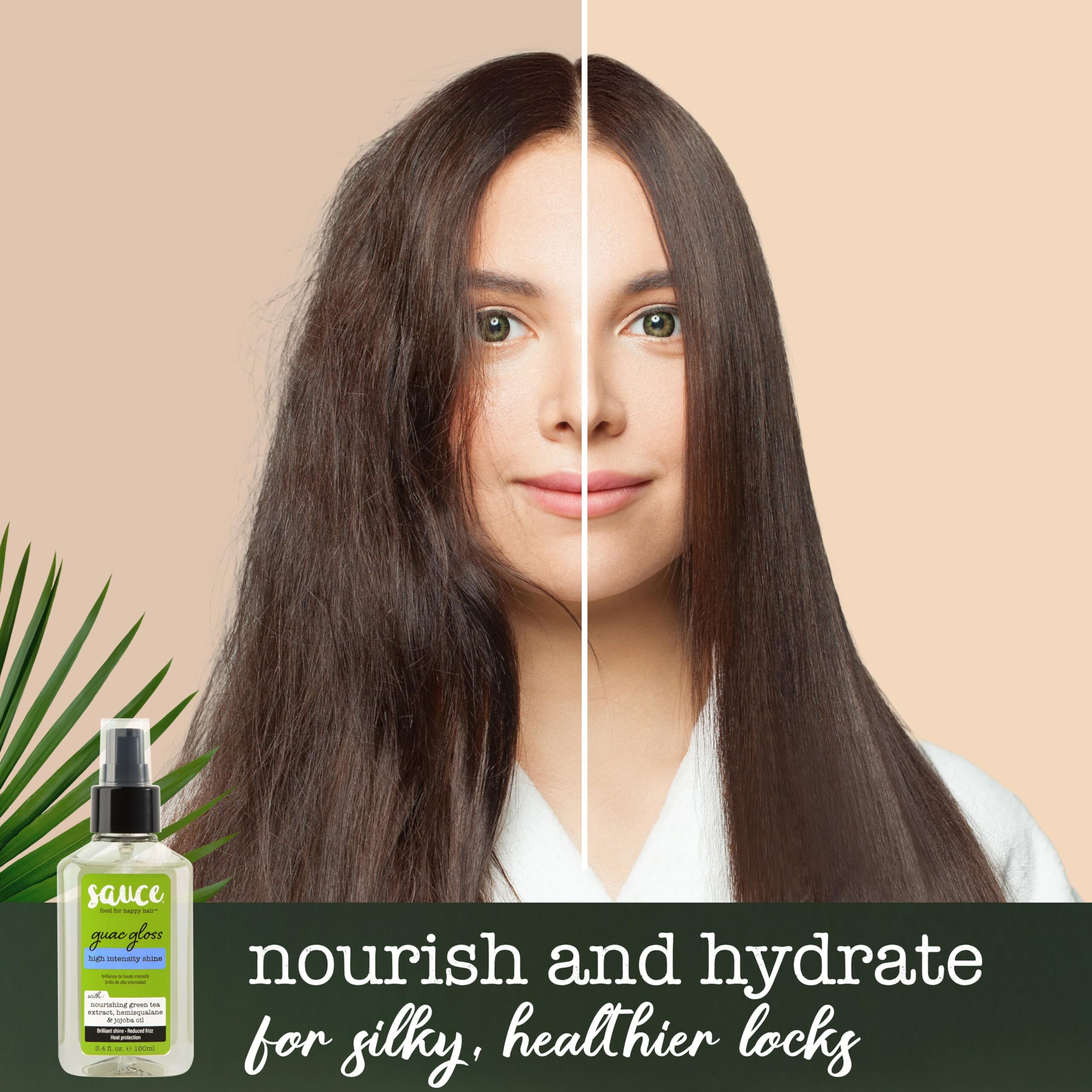 Sauce Beauty Guac Hair Gloss, 3 Fl Oz High Intensity Shine, Jojoba Oil, Green Tea Extract & Squalane To Smooth, Boost Shine & Control Frizz For Sleeker, Softer, More Manageable Hair, Vegan Formula