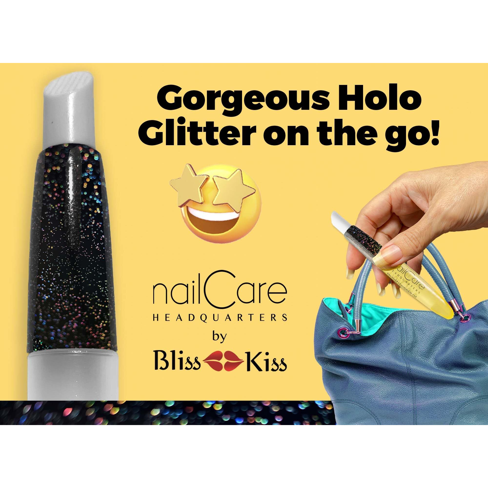 Nail Care Headquarters Refillable Holographic Cuticle Oil Pen For Nails - Empty Holo Squeeze Nail Oil Pen With Brush From By Bliss Kiss 3-Pack