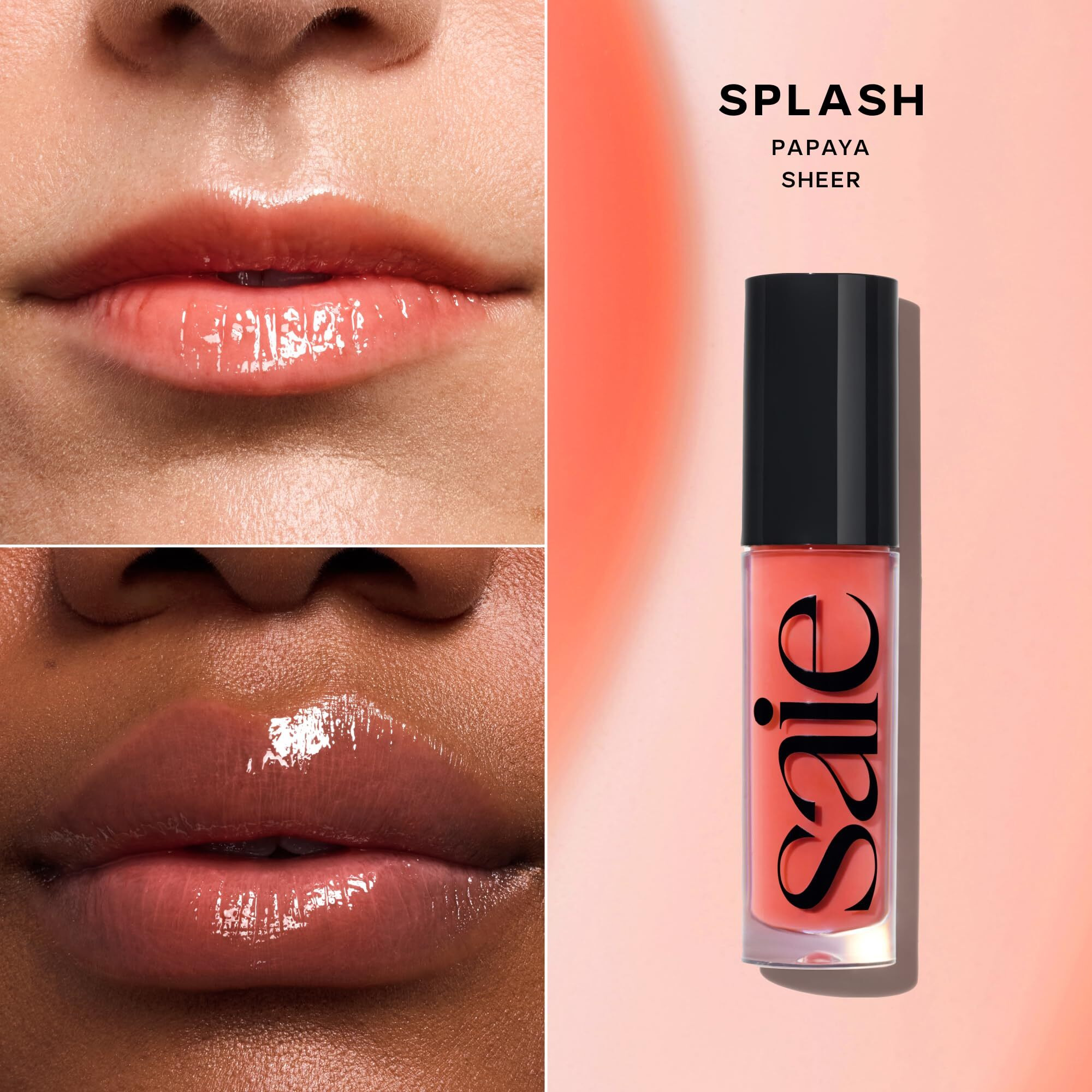 Saie Glossybounce - Hydrating Lip Gloss And Tinted Lip Oil Hybrid With Hyaluronic Acid & Jojoba Oil For Non-Sticky, Ultra-Shiny, Plump & Soft Lips - Everyday Makeup Essential - Splash (.17 Oz)