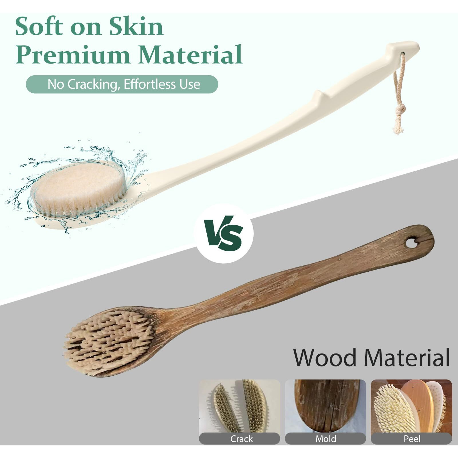 Back Scrubber For Shower, 17-Inch Shower Brush For Men And Women, Long Handle Exfoliating Body Brush, Medium Bristle Stiffness For Dry Or Wet Brushing (Cream White)