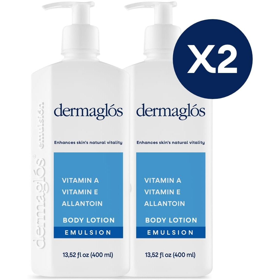 Dermaglos 2-Pack Moisturizing Body Lotion For Dry Skin With Extra Vitamin A, Vitamin E & Allantoin | Hydrating & Regenerating Formula For Stretch Marks, Tattoos, Scars & Wrinkles | 13.52 Fl Oz.