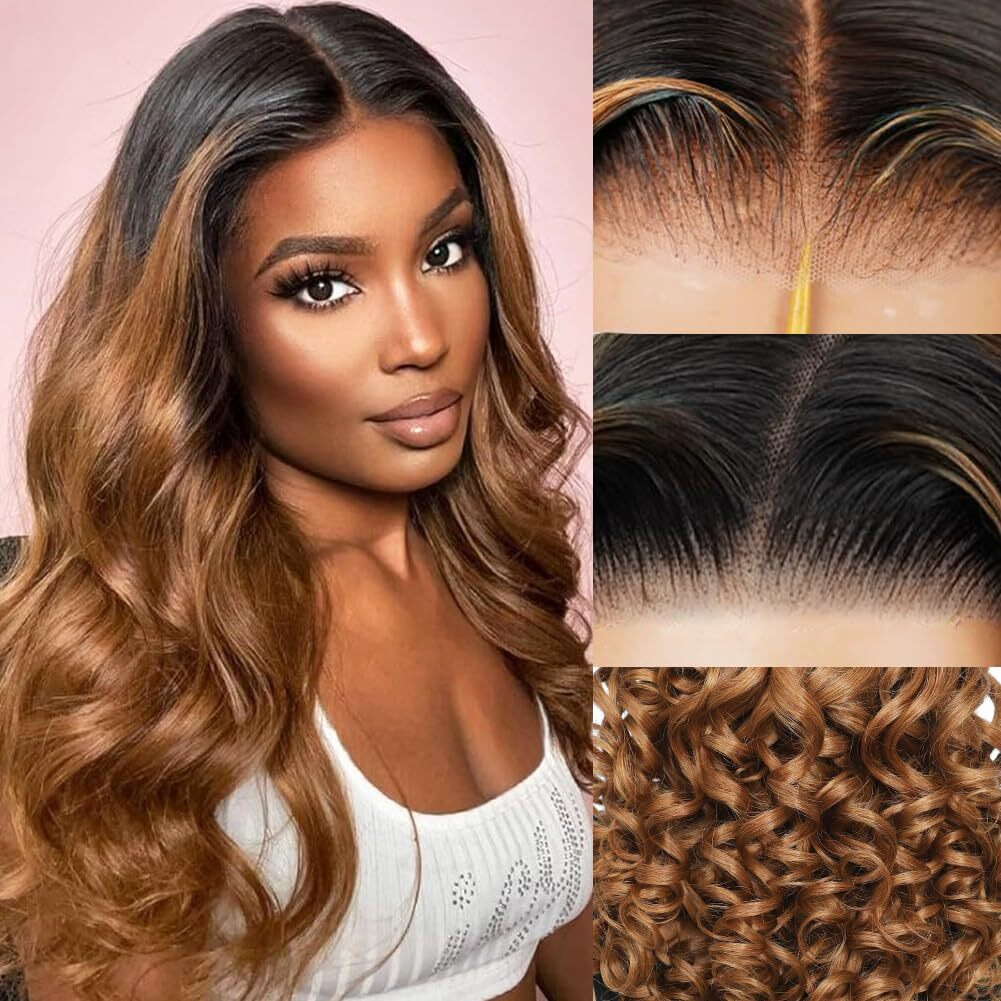 Ombre Lace Front Wigs Human Hair 5X5 Pre Plucked Pre Cut Lace Front Wigs Human Hair 5X5 Hd Lace Closure Wigs Human Hair For Women 1B/30 Glueless Bouncy Body Wave Lace Front Wigs 180 Density 18 Inch