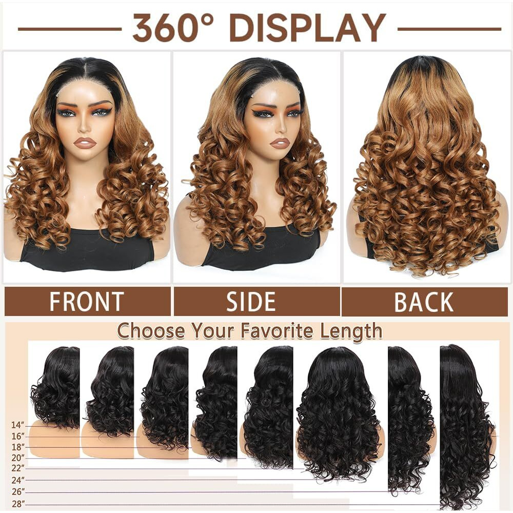 Ombre Lace Front Wigs Human Hair 5X5 Pre Plucked Pre Cut Lace Front Wigs Human Hair 5X5 Hd Lace Closure Wigs Human Hair For Women 1B/30 Glueless Bouncy Body Wave Lace Front Wigs 180 Density 18 Inch