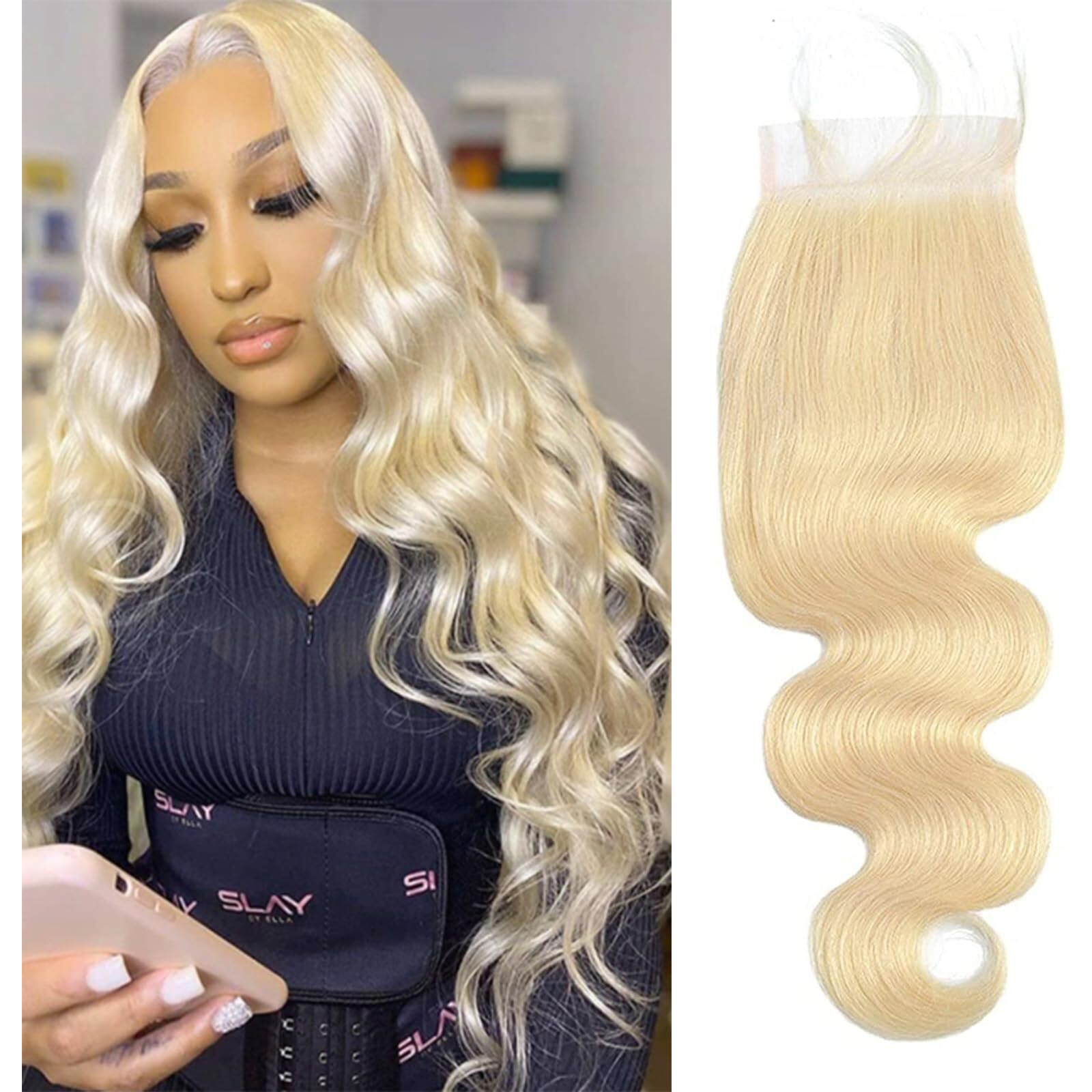 Kafeier 613 Blonde 5X5 Hd Lace Closure Brazilian Virgin Human Hair Body Wave Invisible Transparent Lace Pre Plucked With Baby Hair Natural Hairline Free Part 150 Density 14 Inch