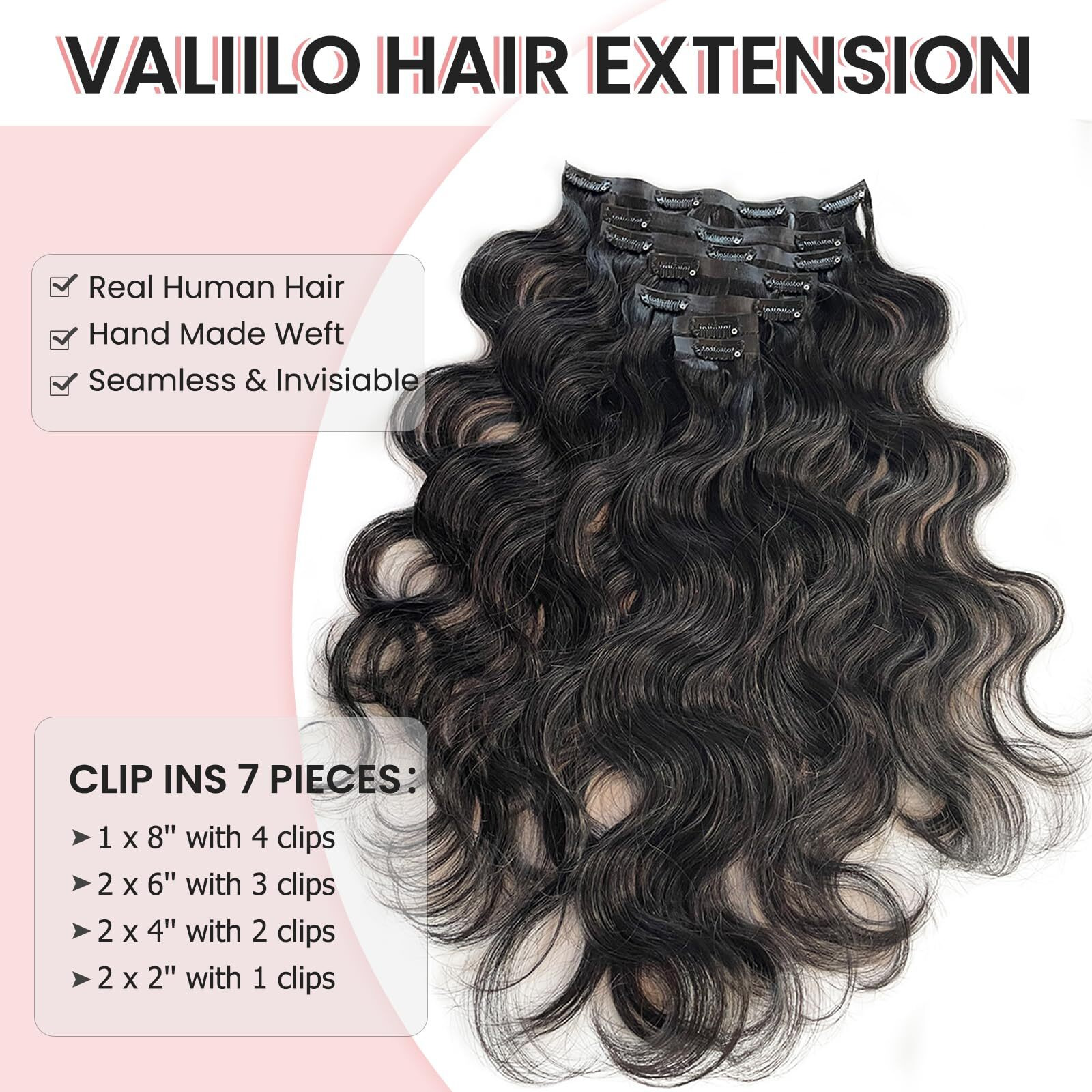 Body Wave Hair Extensions Natural Black Clip In Hair Extension Real Human Hair Clip On Hair Extensions For Women 18 Inch 100G 7 Pcs