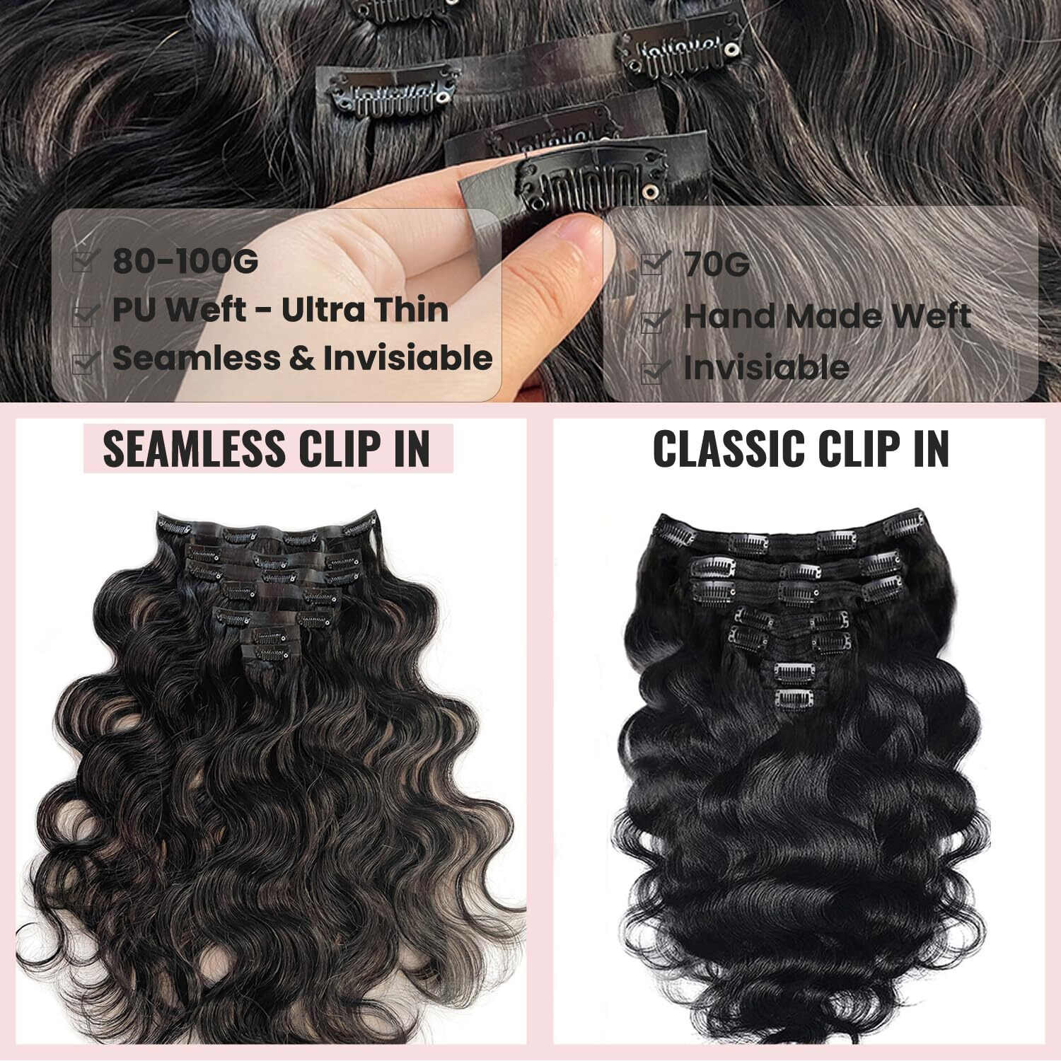 Body Wave Hair Extensions Natural Black Clip In Hair Extension Real Human Hair Clip On Hair Extensions For Women 18 Inch 100G 7 Pcs