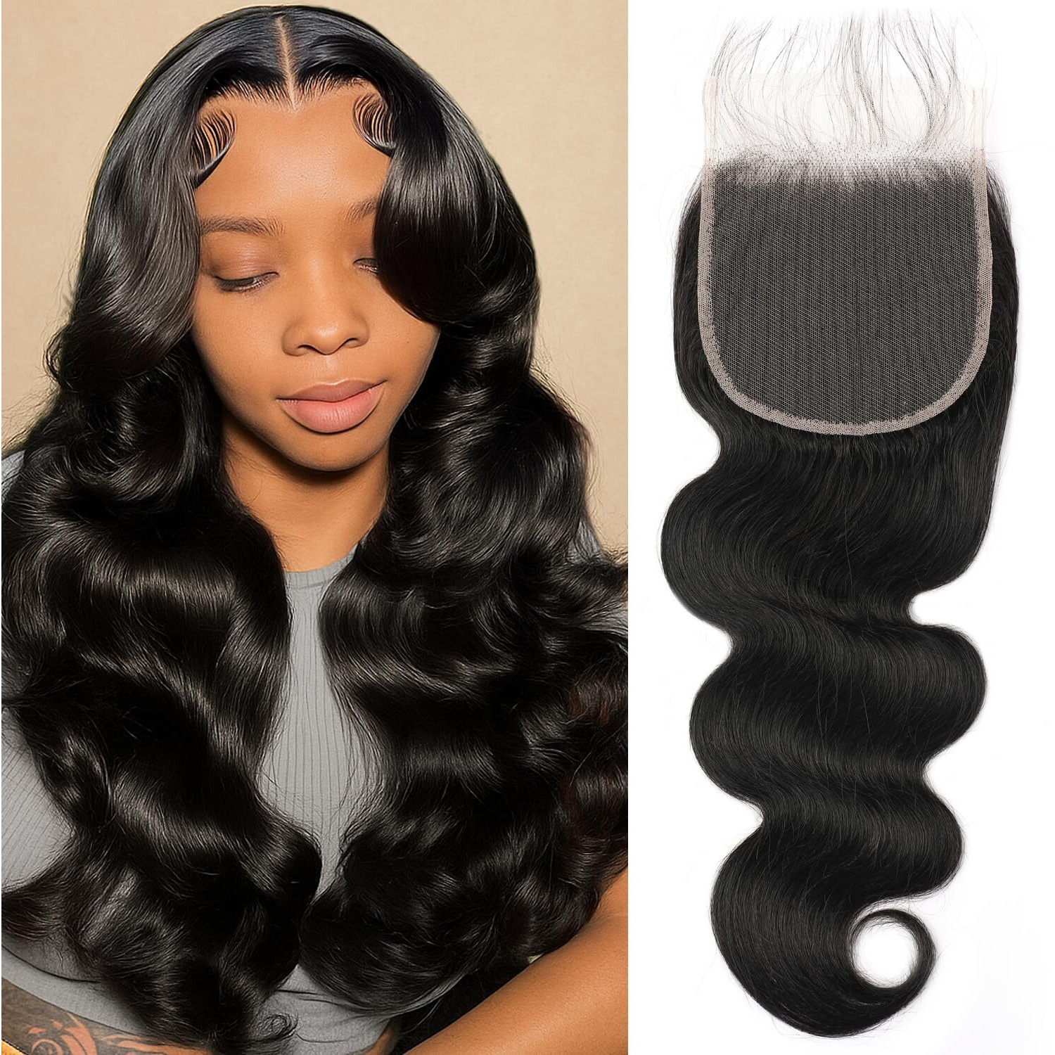 5X5 Hd Lace Closure Human Hair Transparent Closure Body Wave 12A Virgin Remy Human Hair 14 Inch Ultra-Thin Frontal Hd Lace Pre Plucked With Baby-Hair Small Single Knots Natural Black