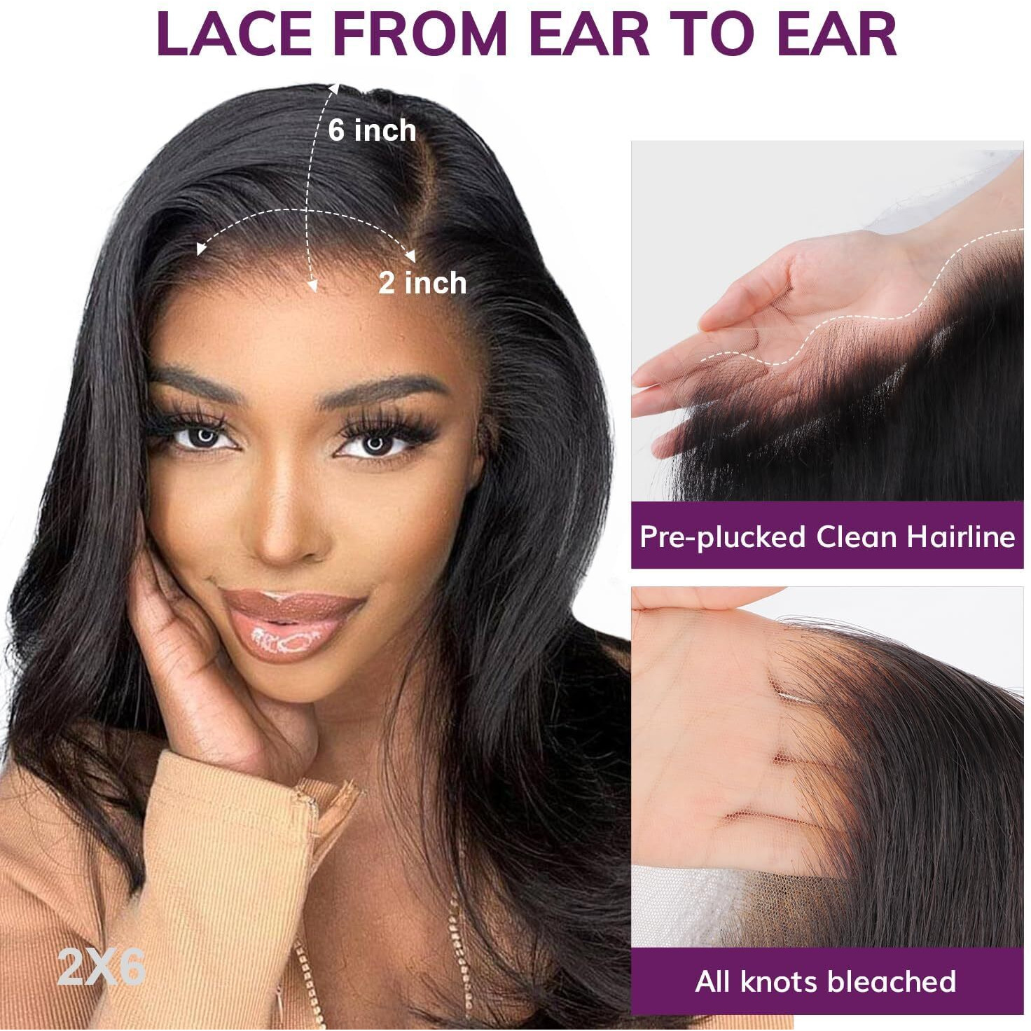Selina Lace Closure 10 Inch Brazilian Body Wave Closure Free Part 2X6 Lace Closure Unprocessed Human Hair Natural Black Color Virgin Human Hair (2X6 Body, 10Body)