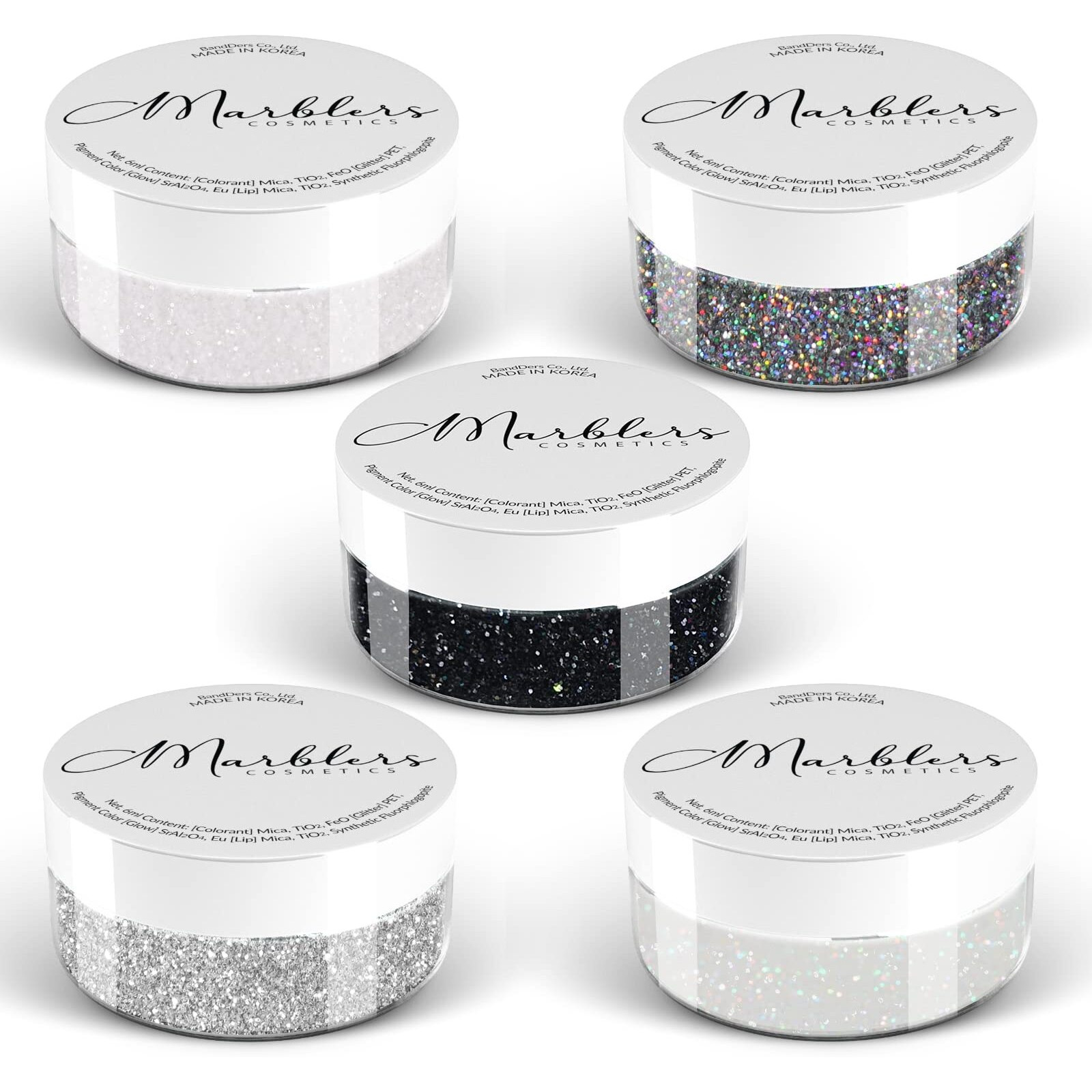 Marblers Cosmetic Grade Fine Glitter 5-Pack [Mono Beauty] 0.90Oz (25G) | Non-Toxic | Vegan | Cruelty-Free | Eyeshadow, Nail Polish, Nail Art | Festival, Rave & Party Makeup | Body & Face