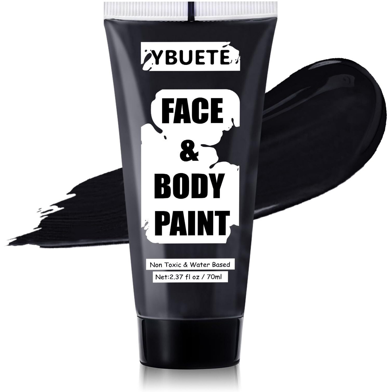 Ybuete Black Water Based Face Body Paint, 2.37 Oz Large Tube Full Coverage Washable Face Paint Cream For Adult Carnival Cosplay Halloween Sfx Skull Joker Zombie Vampire Skeleton Goth Makeup