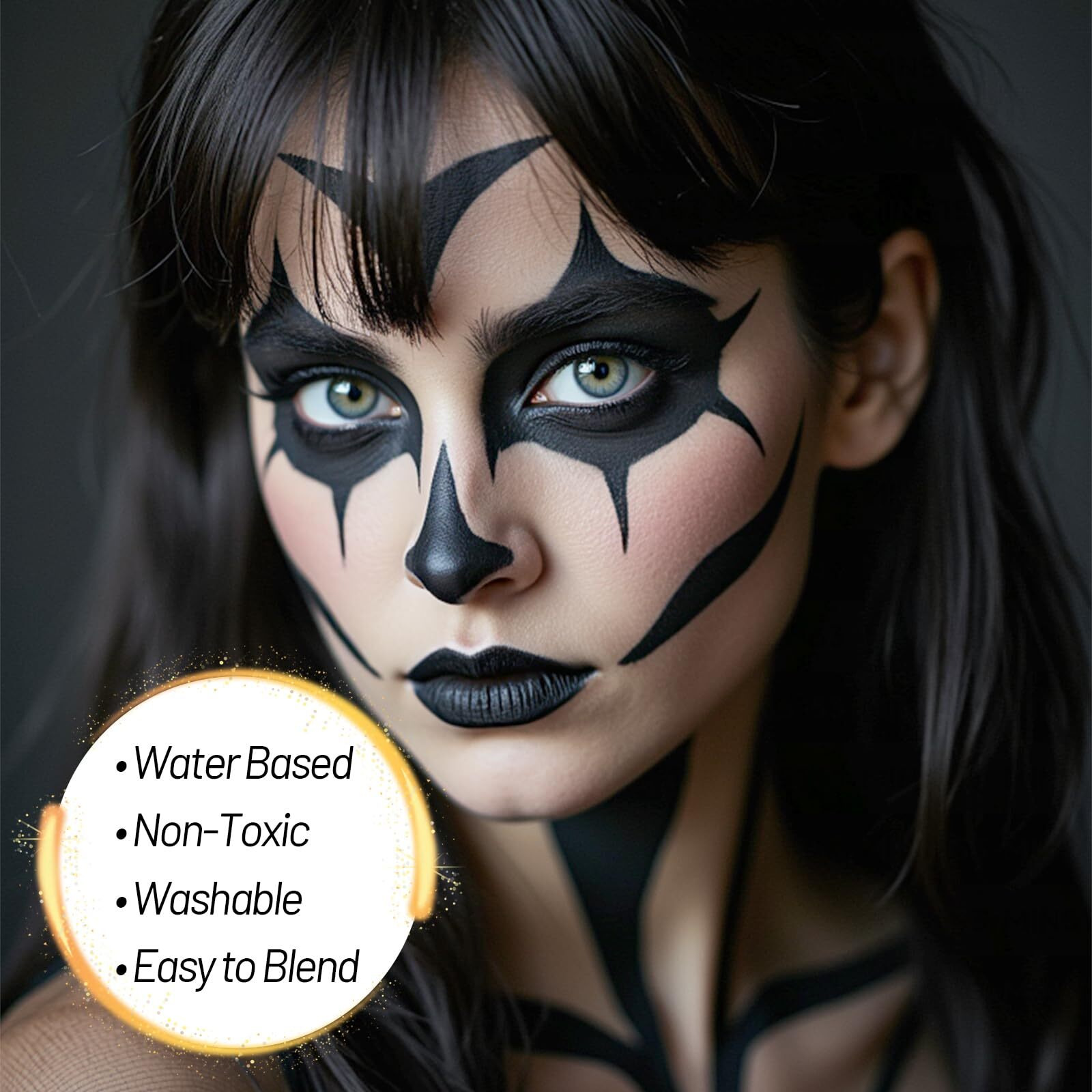 Ybuete Black Water Based Face Body Paint, 2.37 Oz Large Tube Full Coverage Washable Face Paint Cream For Adult Carnival Cosplay Halloween Sfx Skull Joker Zombie Vampire Skeleton Goth Makeup