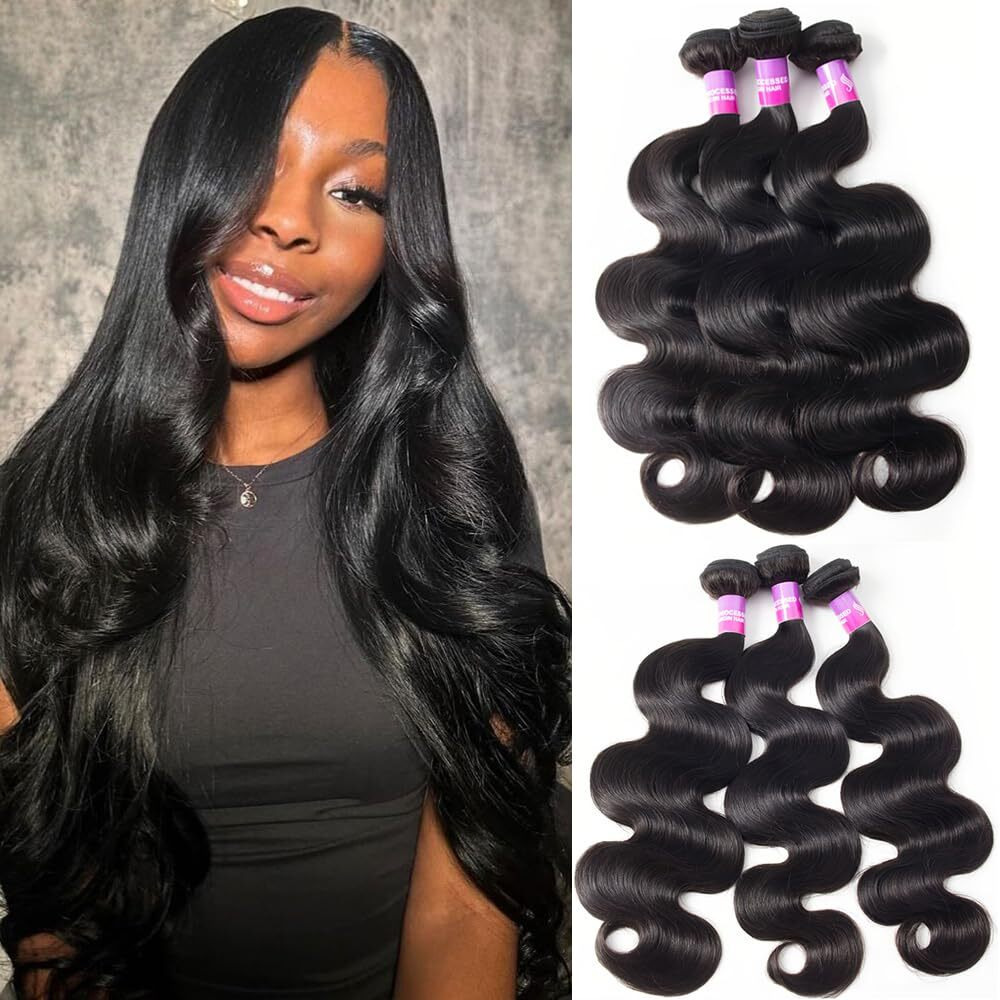 12A Human Hair Bundles 300G Body Wave Bundles Human Hair Extensions 28 28 28 Inch Brazilian Virgin Body Wave 3 Pieces Deals Unprocessed Brazilian Quick Weave Extensions Natural Black