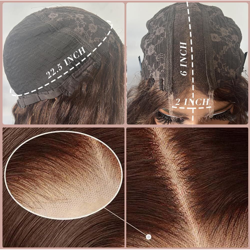 Thusiae 2X6 Skinlike Hd Lace Closure Wigs Human Hair, Chocolate Brown Lace Front Wig, Body Wave Human Hair Wig Pre-Plucked Bleached Knots 250% Density Hd Lace Closure Wigs 24 Inch