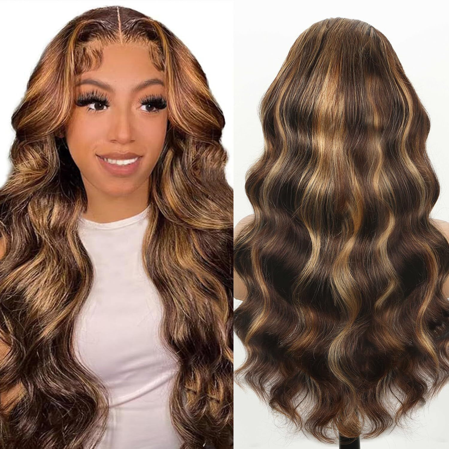 Kesenmu Ombre Lace Front Wig Human Hair, 13X6 Hd Honey Blonde Body Wave Lace Frontal Wigs Human Hair With Baby Hair,180% Density Colored 4/27 Highlight Wig Human Hair For Women 24 Inch